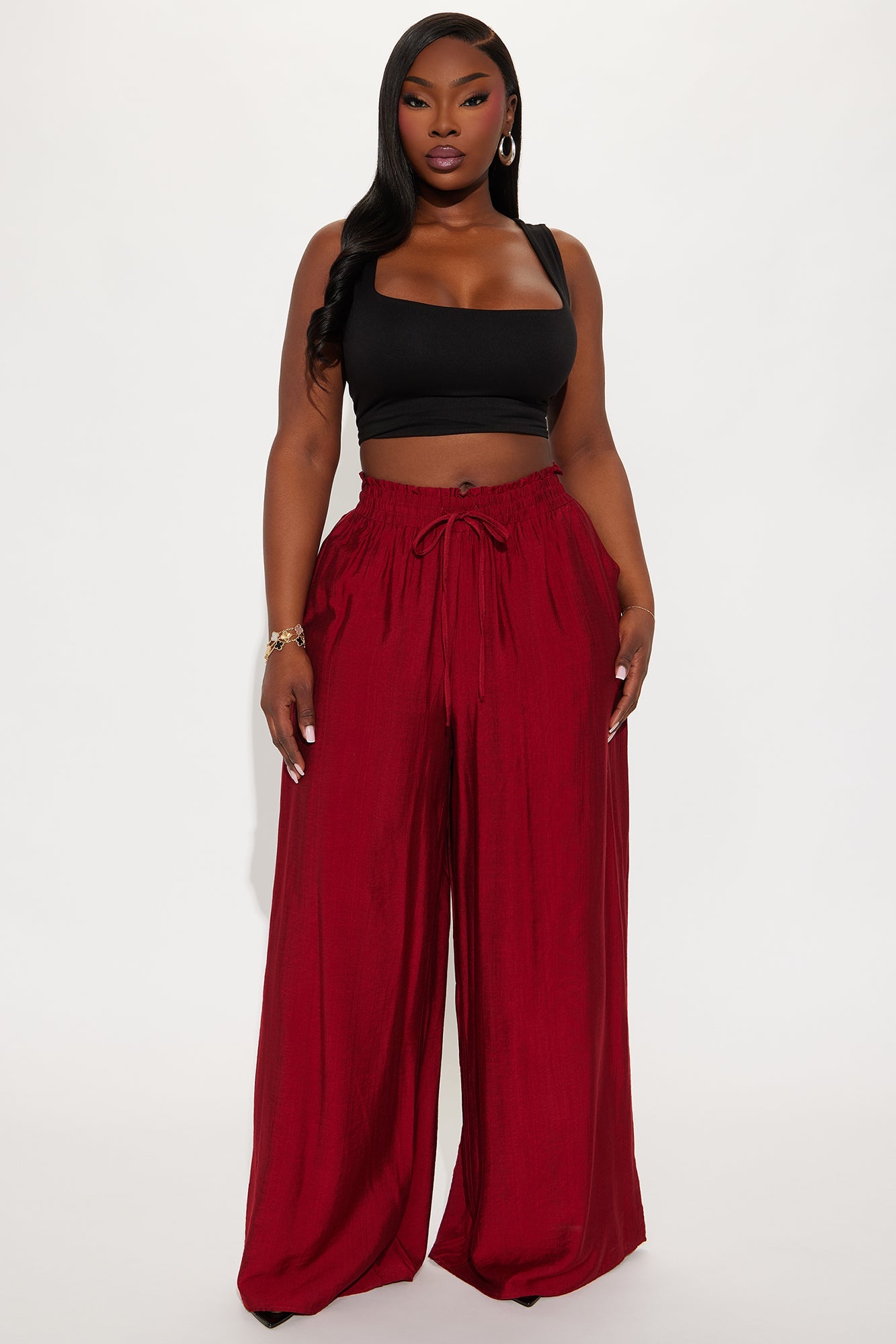 Meet At Sunset Wide Leg Pant - Burgundy