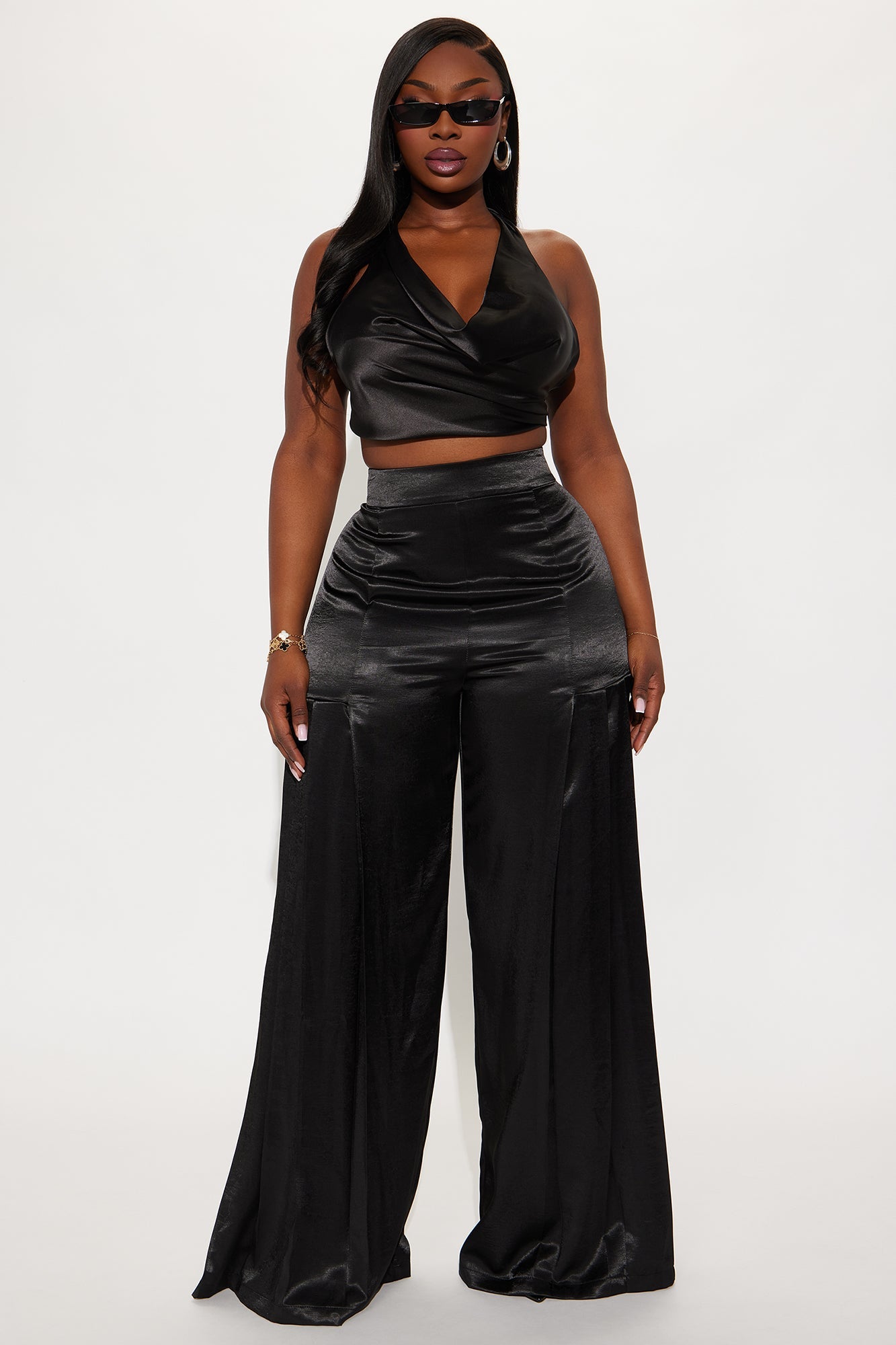 Lost In Your Eyes Satin Wide Leg Pant 33 - Black
