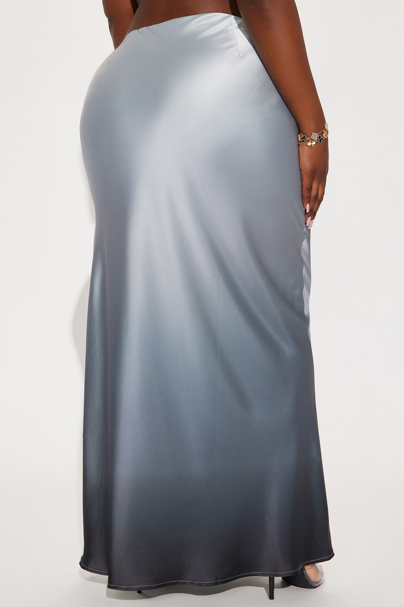 Fading In To You Ombre Satin Maxi Skirt - Grey/Black