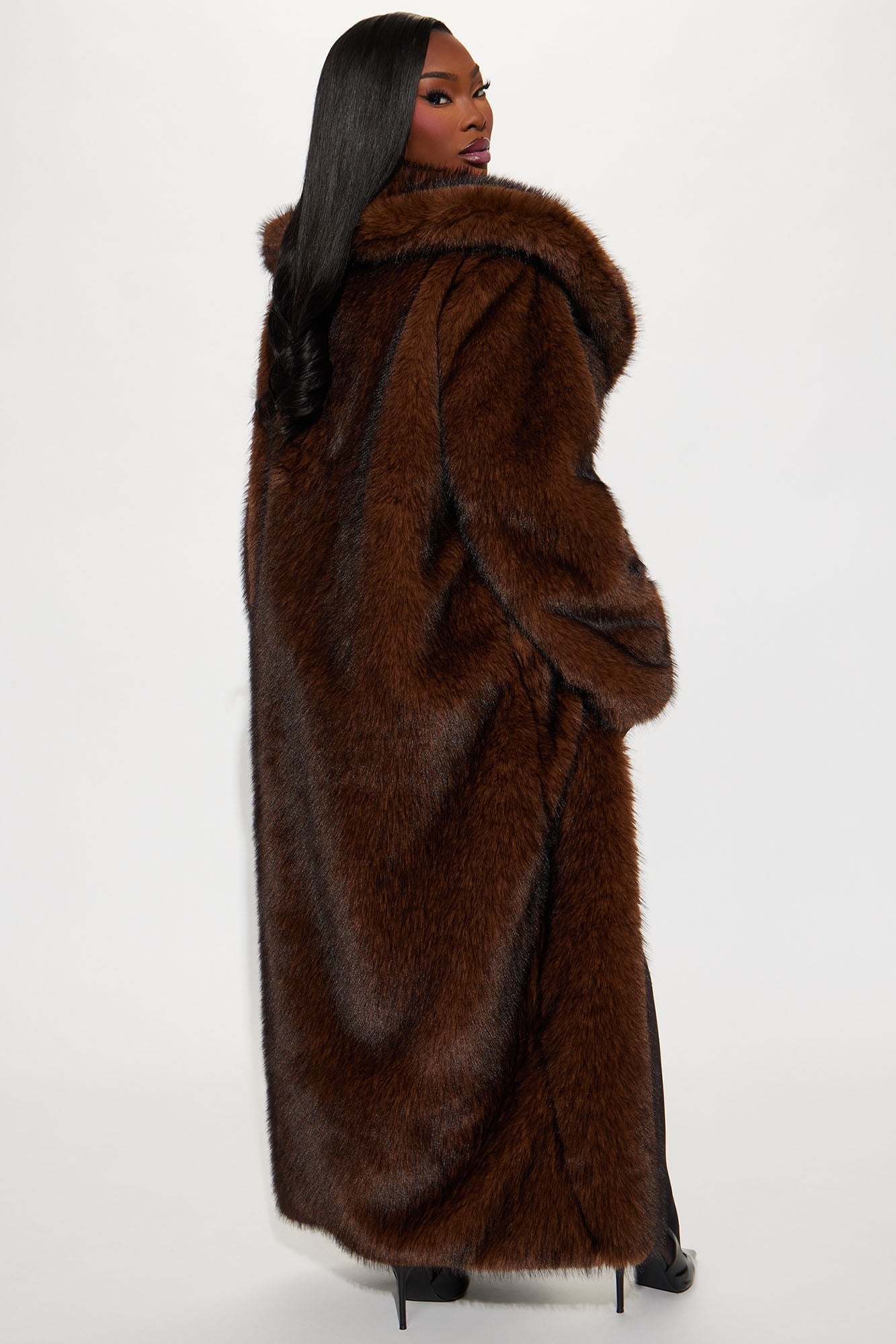 Bella Donna Two Tone Long Faux Fur Coat - Brown