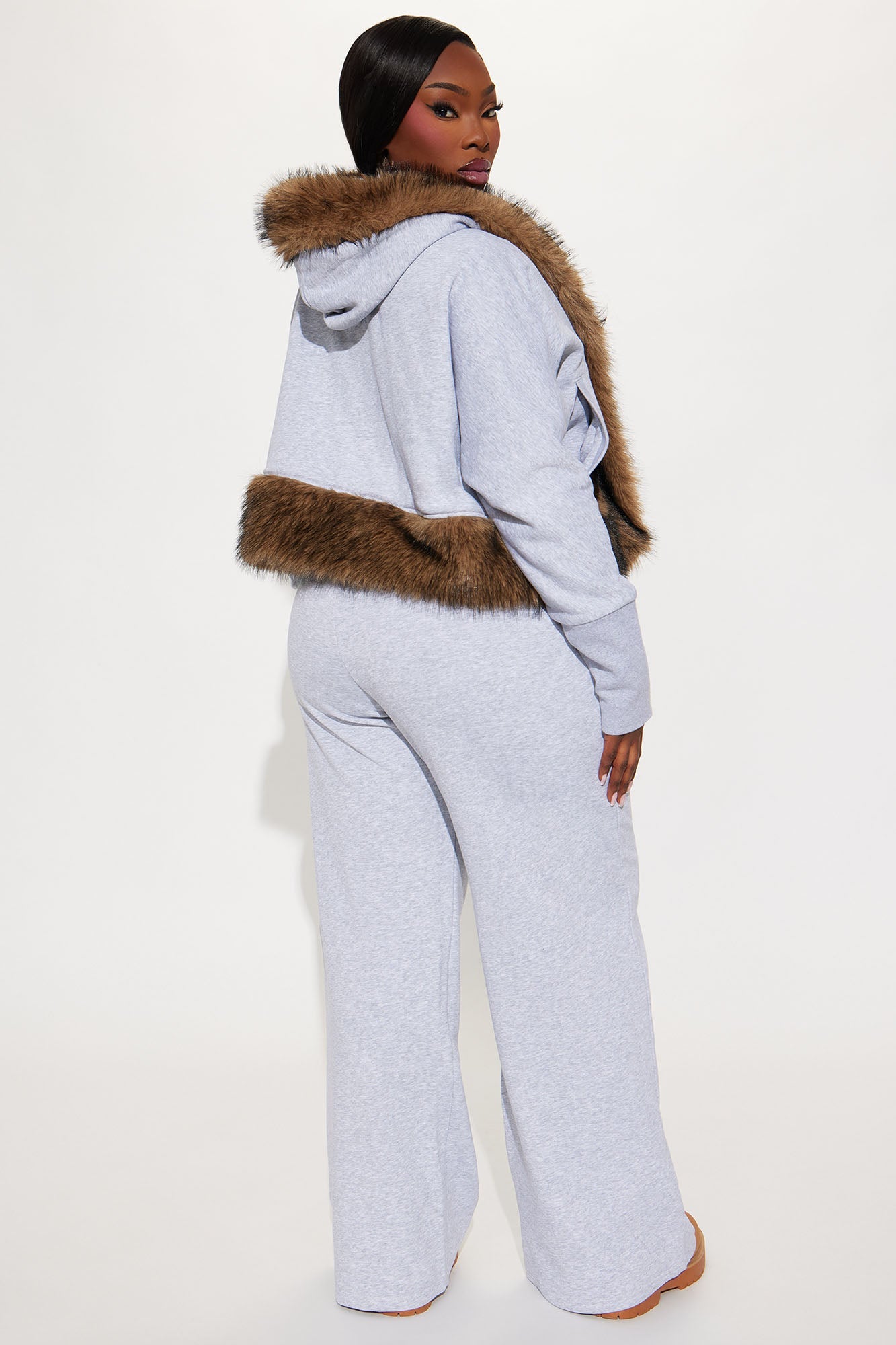 Farina Faux Fur Pant Set - Grey
