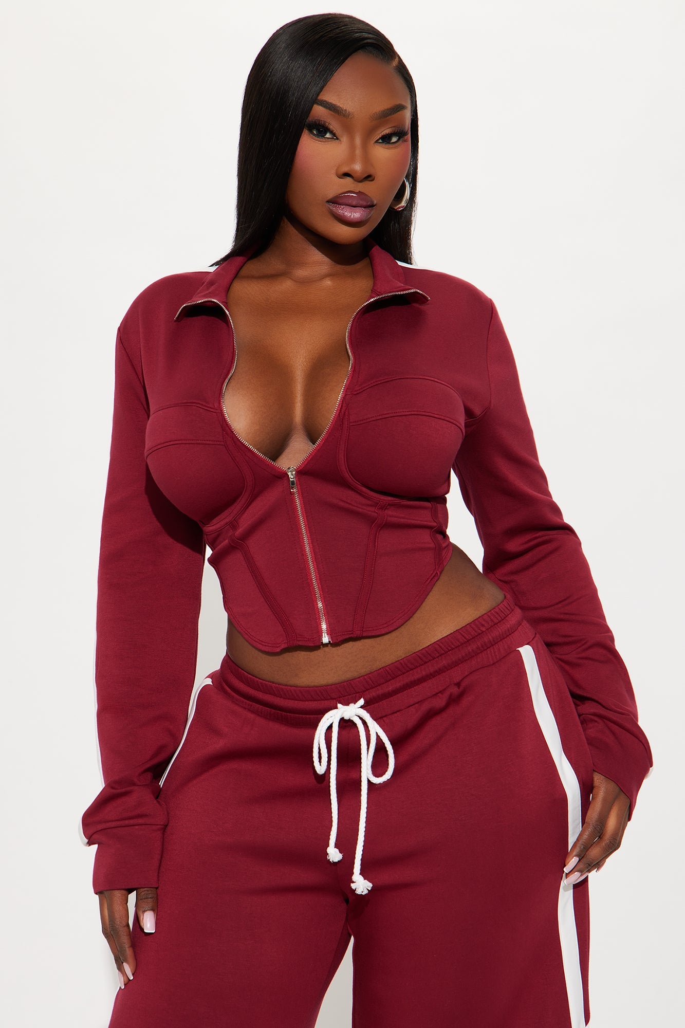 Victory Lap Scuba Pant Set - Burgundy