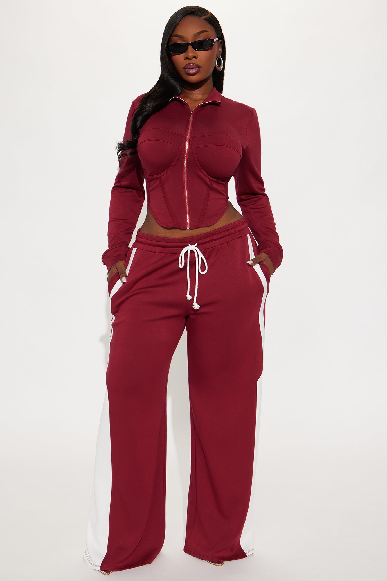 Victory Lap Scuba Pant Set - Burgundy