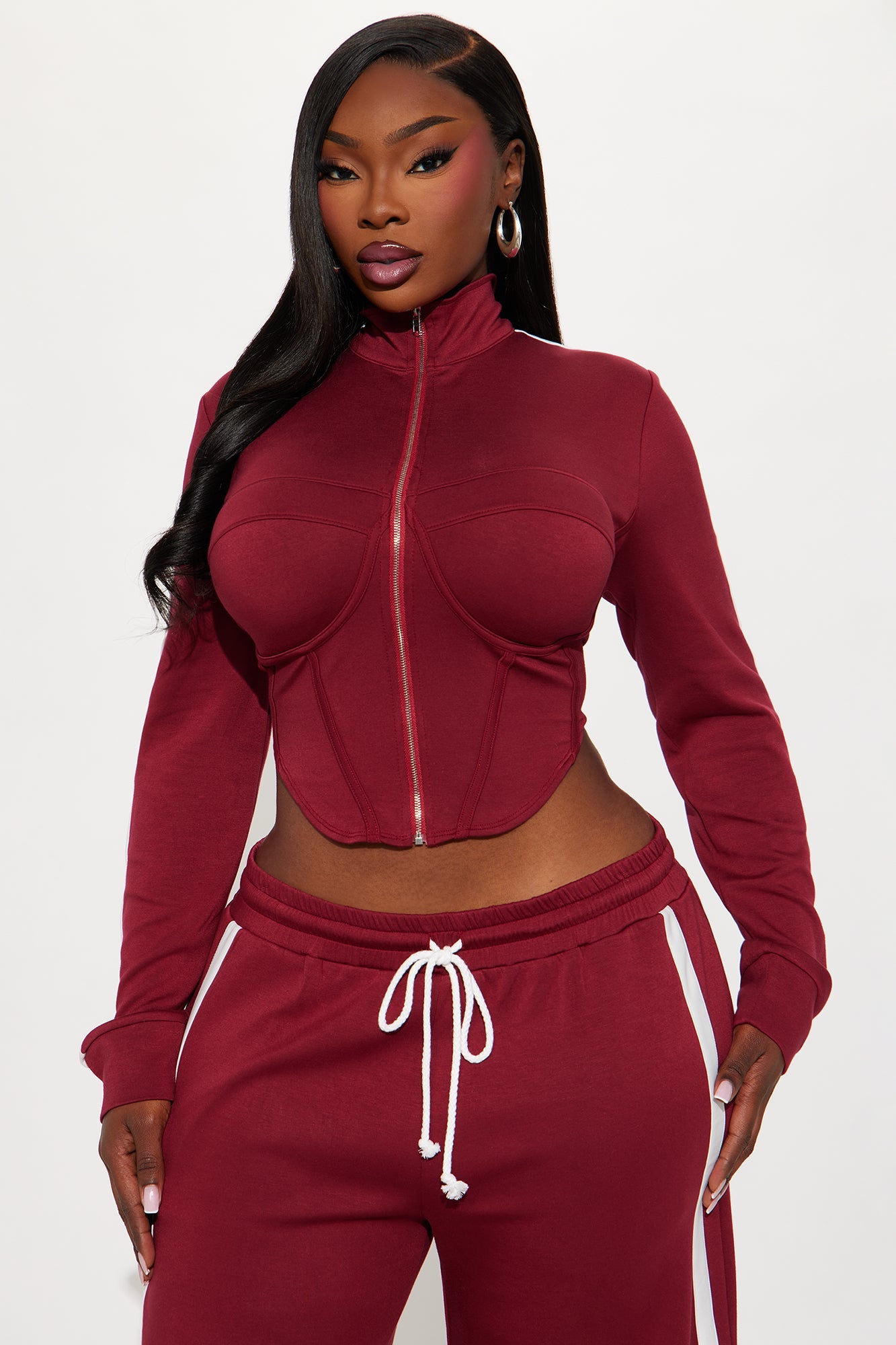 Victory Lap Scuba Pant Set - Burgundy