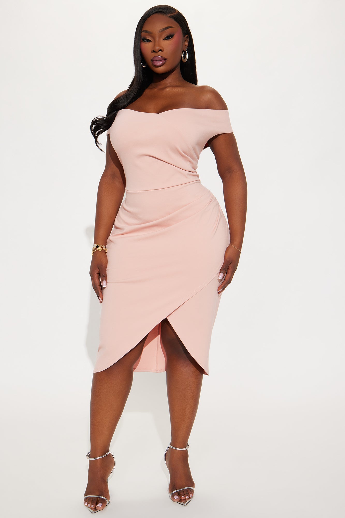Josephine Off Shoulder Ponte Midi Dress - Pink