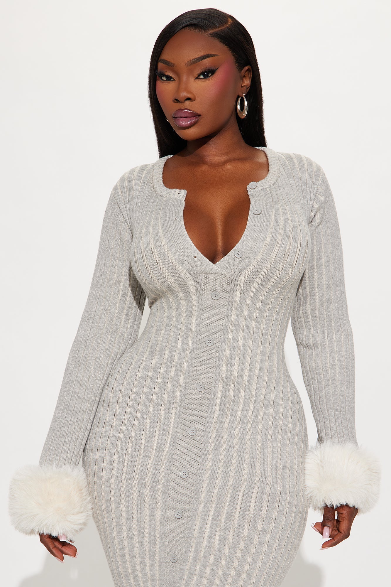 Cold As You Sweater Maxi Dress - Grey/combo