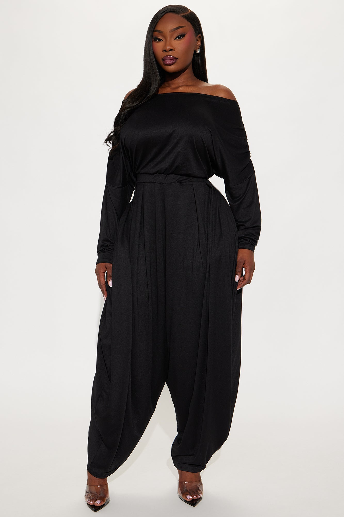 Jessie Balloon Leg Off Shoulder Jumpsuit - Black