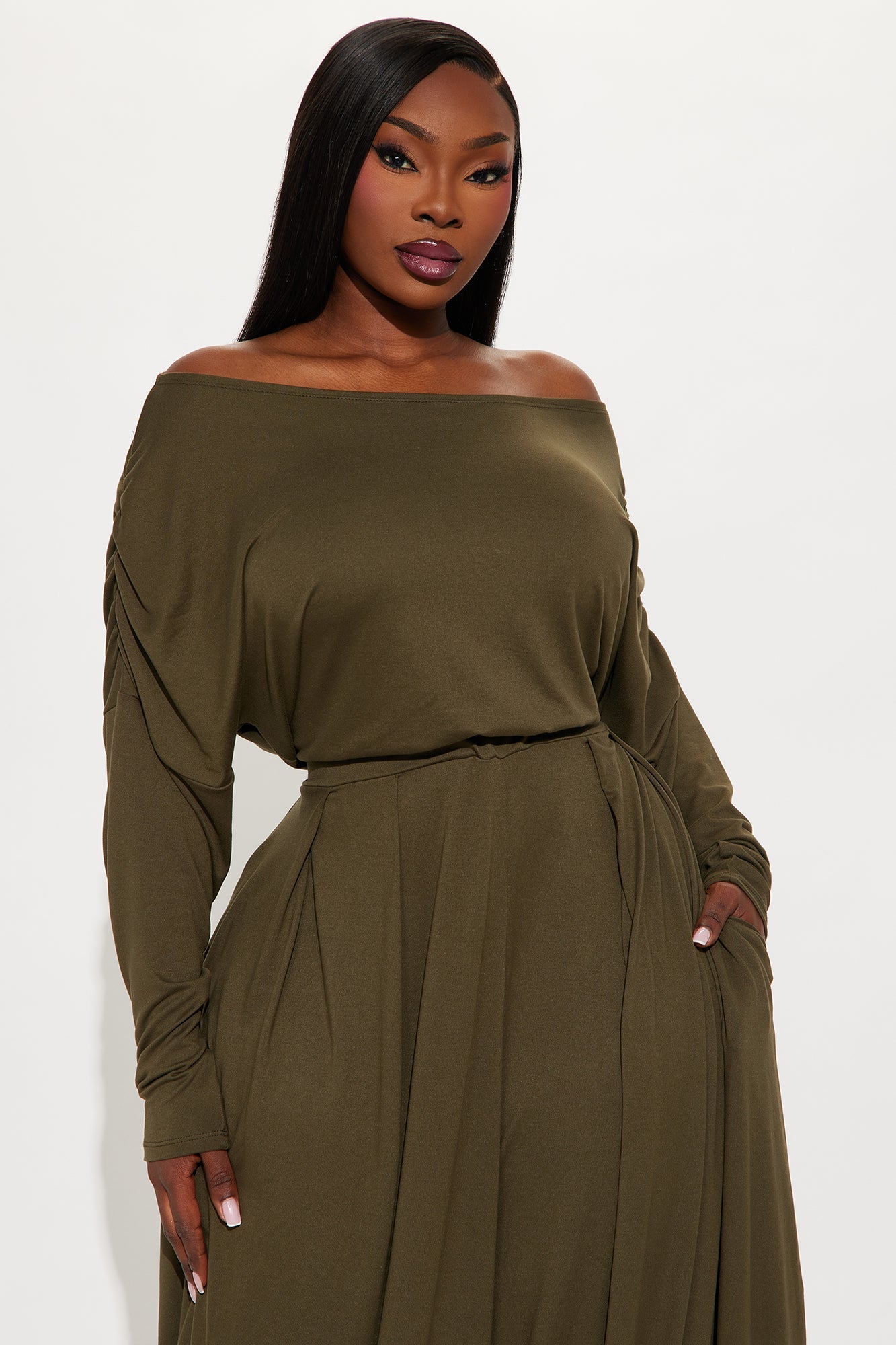 Jessie Balloon Leg Off Shoulder Jumpsuit - Olive