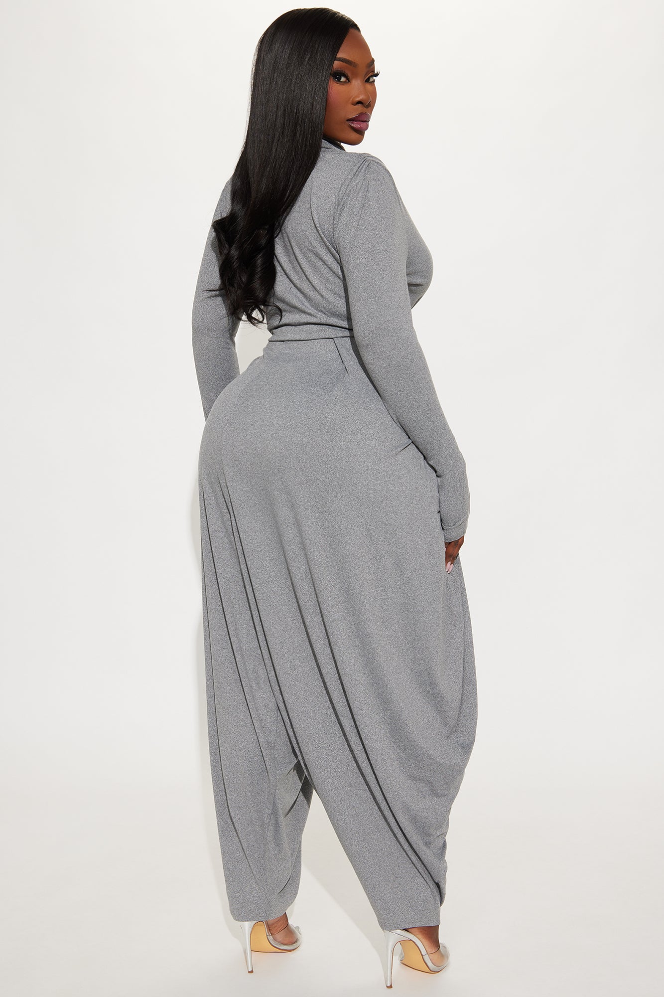 Raelynn Balloon Leg Long Sleeve Jumpsuit - Heather Grey