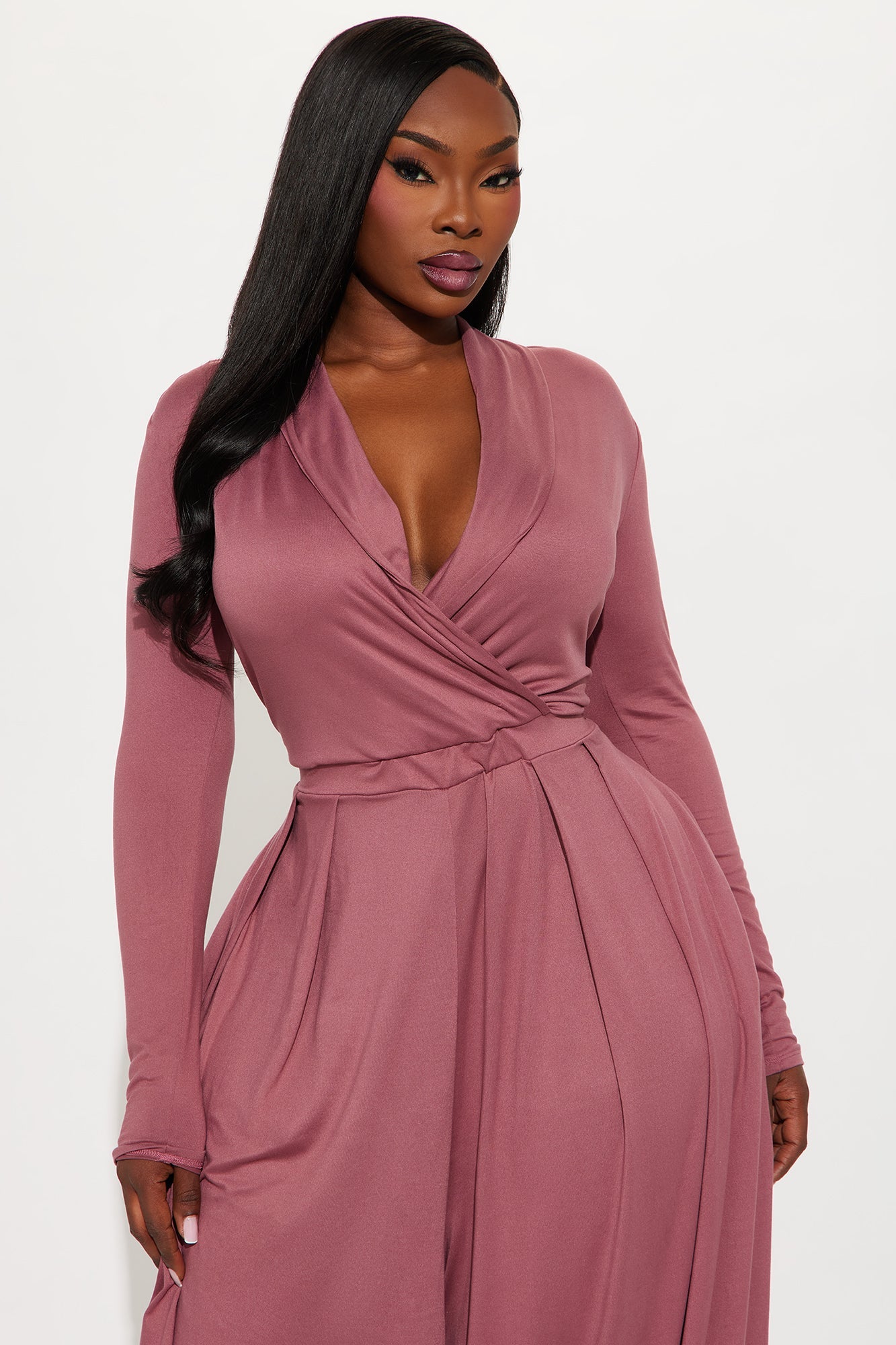 Raelynn Balloon Leg Long Sleeve Jumpsuit - Mauve