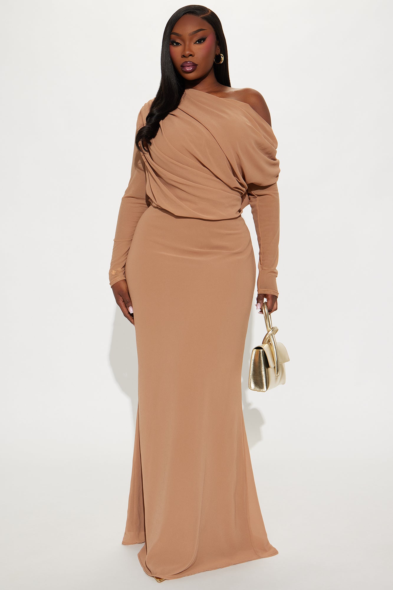 Daniella Floral Applique Chiffon Maxi Dress - Mocha