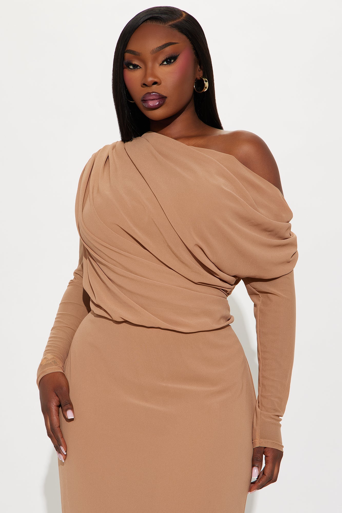 Daniella Floral Applique Chiffon Maxi Dress - Mocha