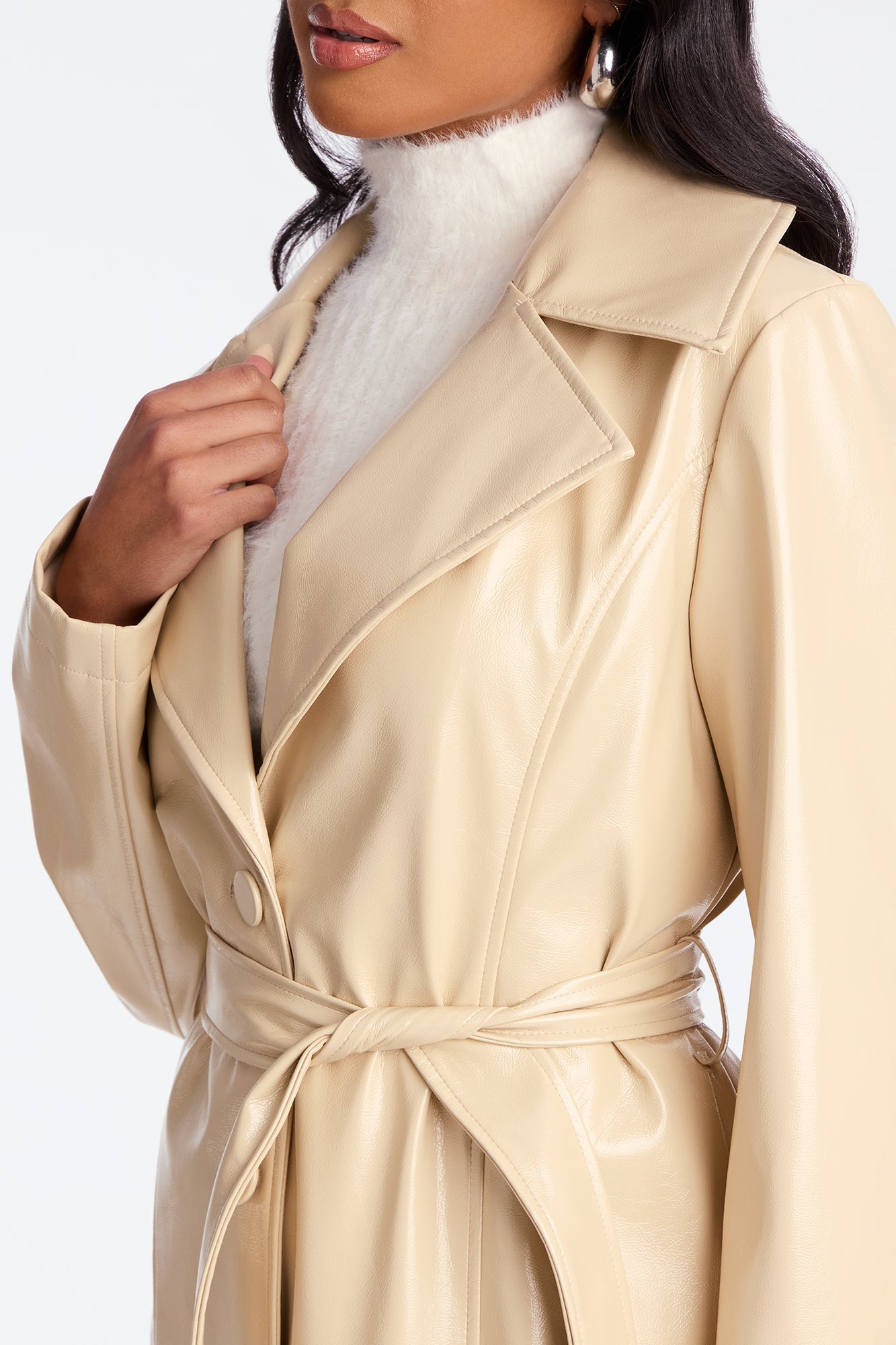 Kelis Faux Leather Trench Coat - Beige