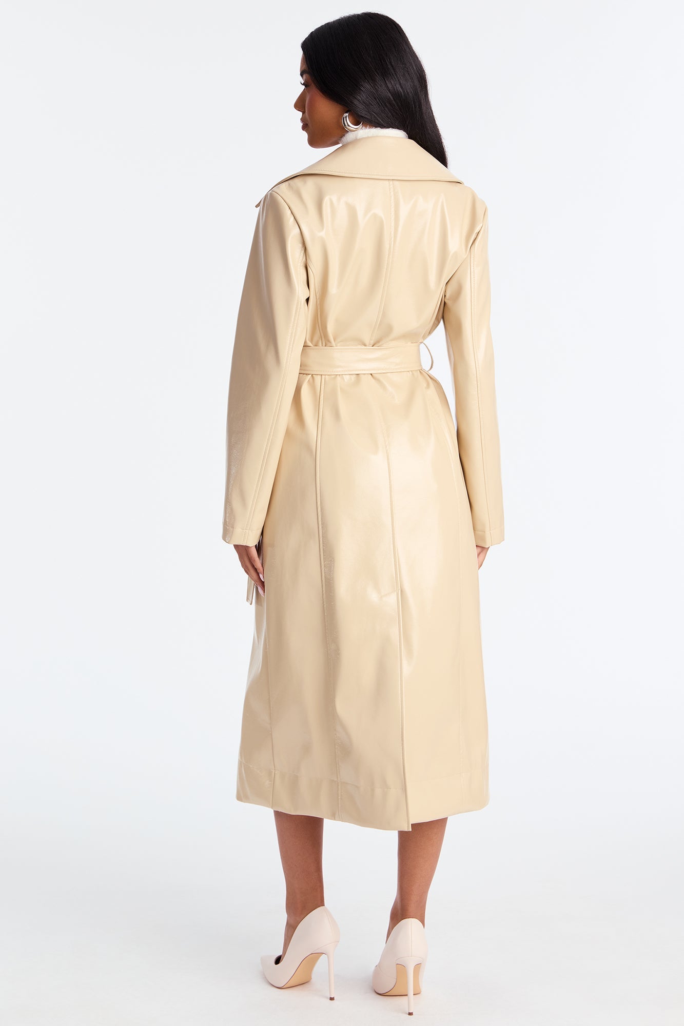 Kelis Faux Leather Trench Coat - Beige