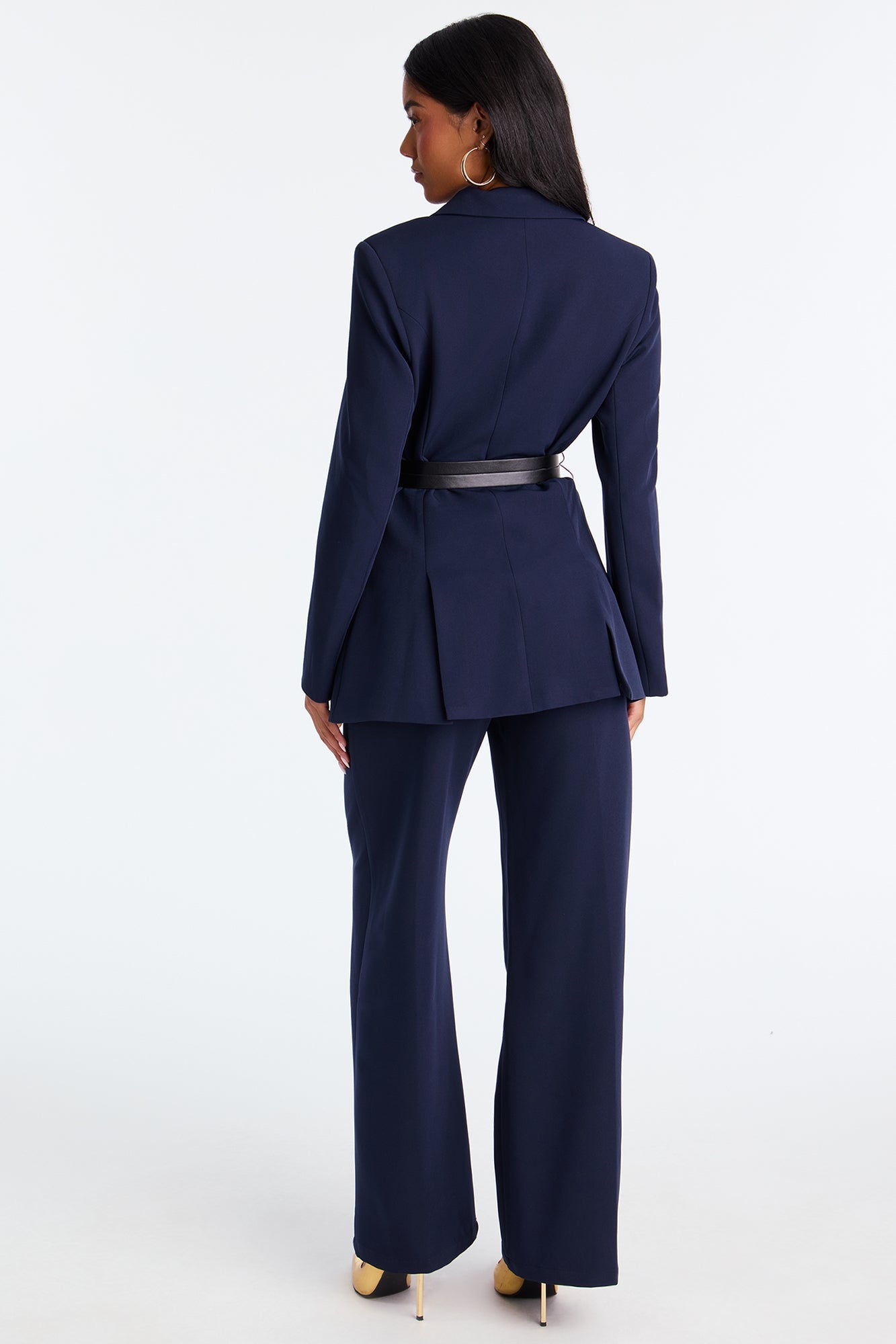 Shay Belted Blazer Pant Set - Navy