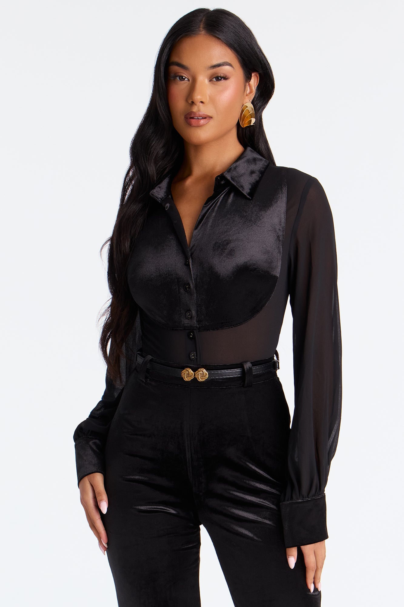 Fiona Velvet Belted Jumpsuit - Black