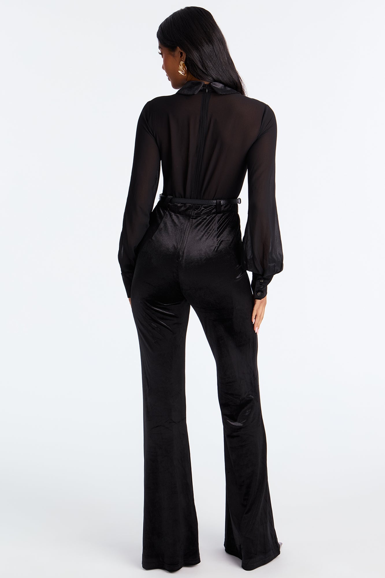 Fiona Velvet Belted Jumpsuit - Black