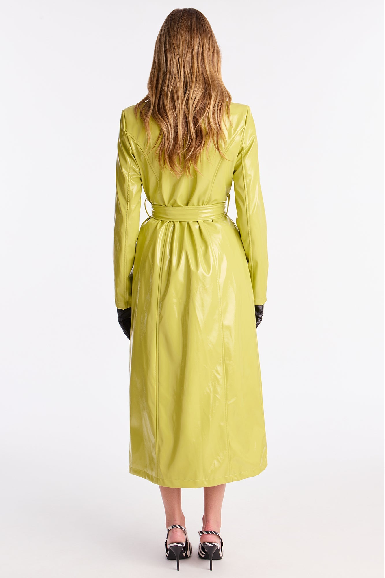 Hold My Own Faux Patent Leather Coat - Chartreuse