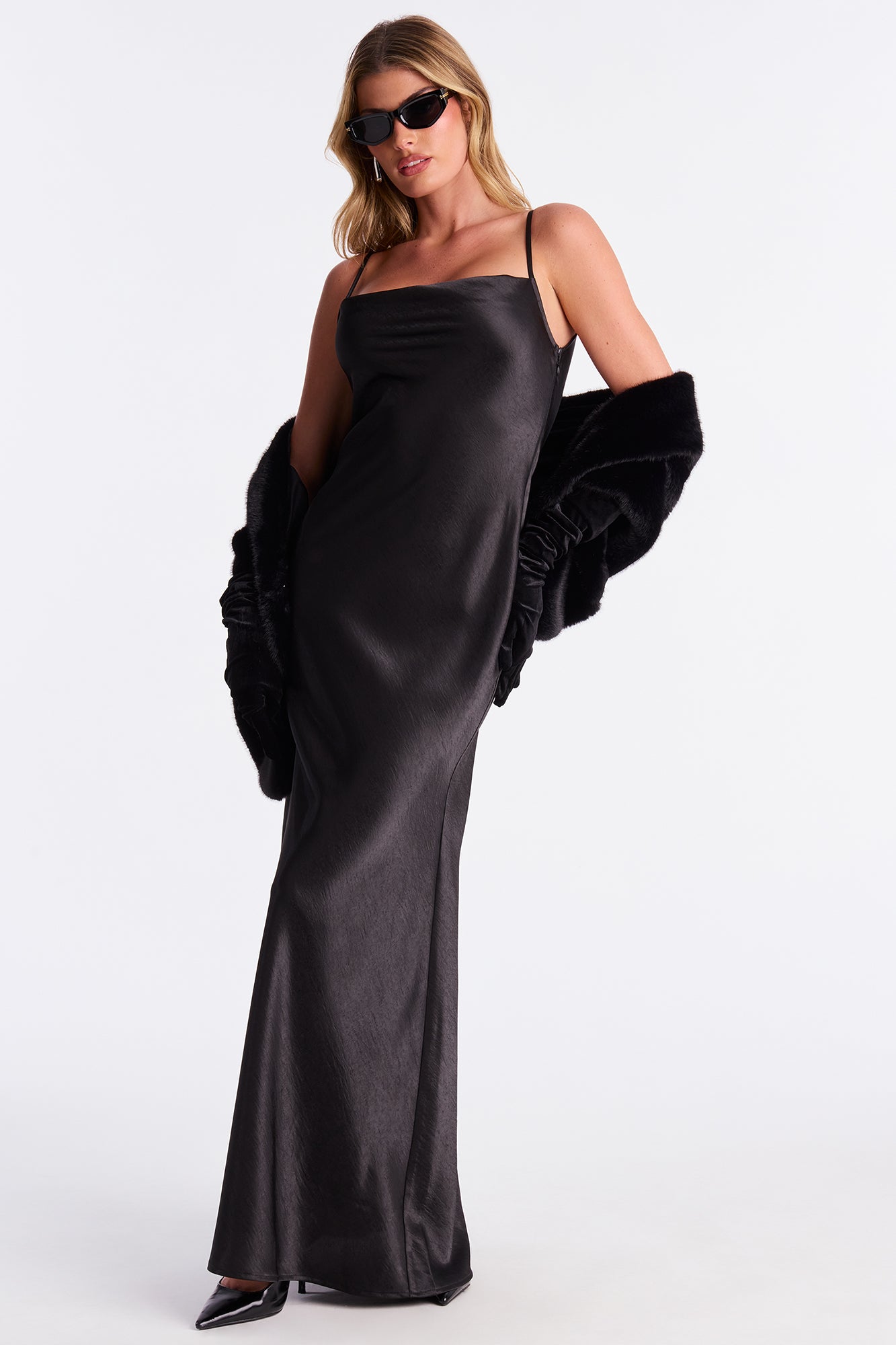 Riley Satin Gown And Wrap Set - Black