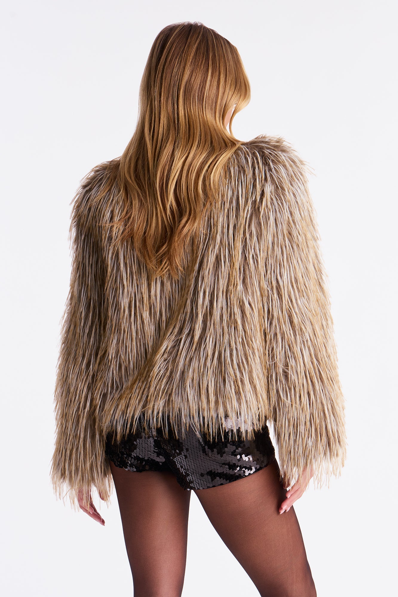 Wild Lux Faux Fur Coat - Tan/Multi