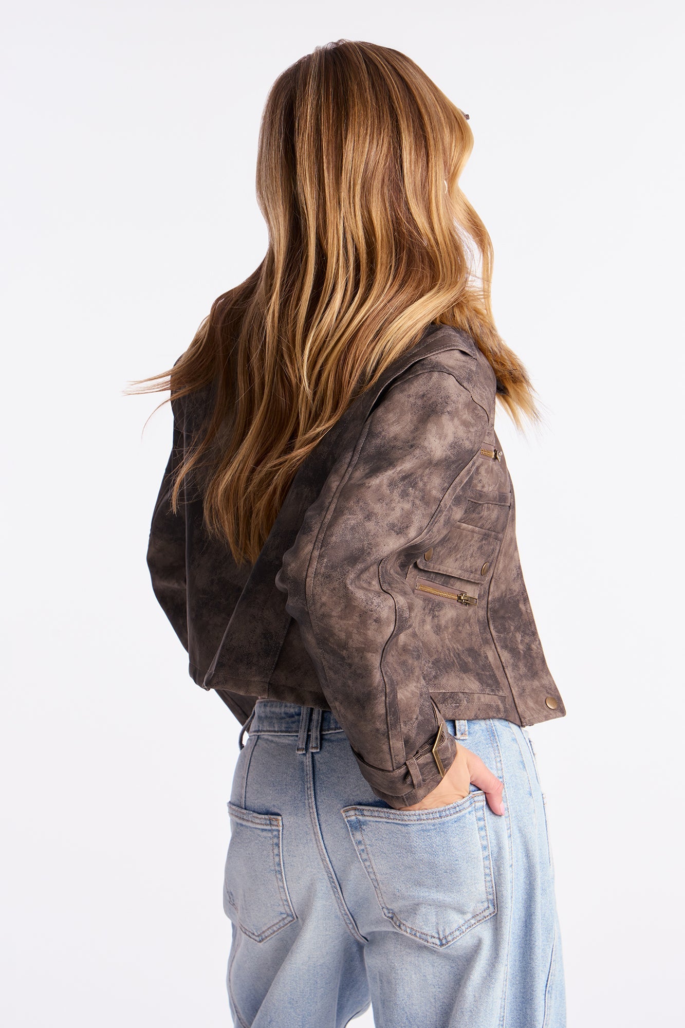 Not Your Average Washed Faux Leather Moto Jacket - Charcoal