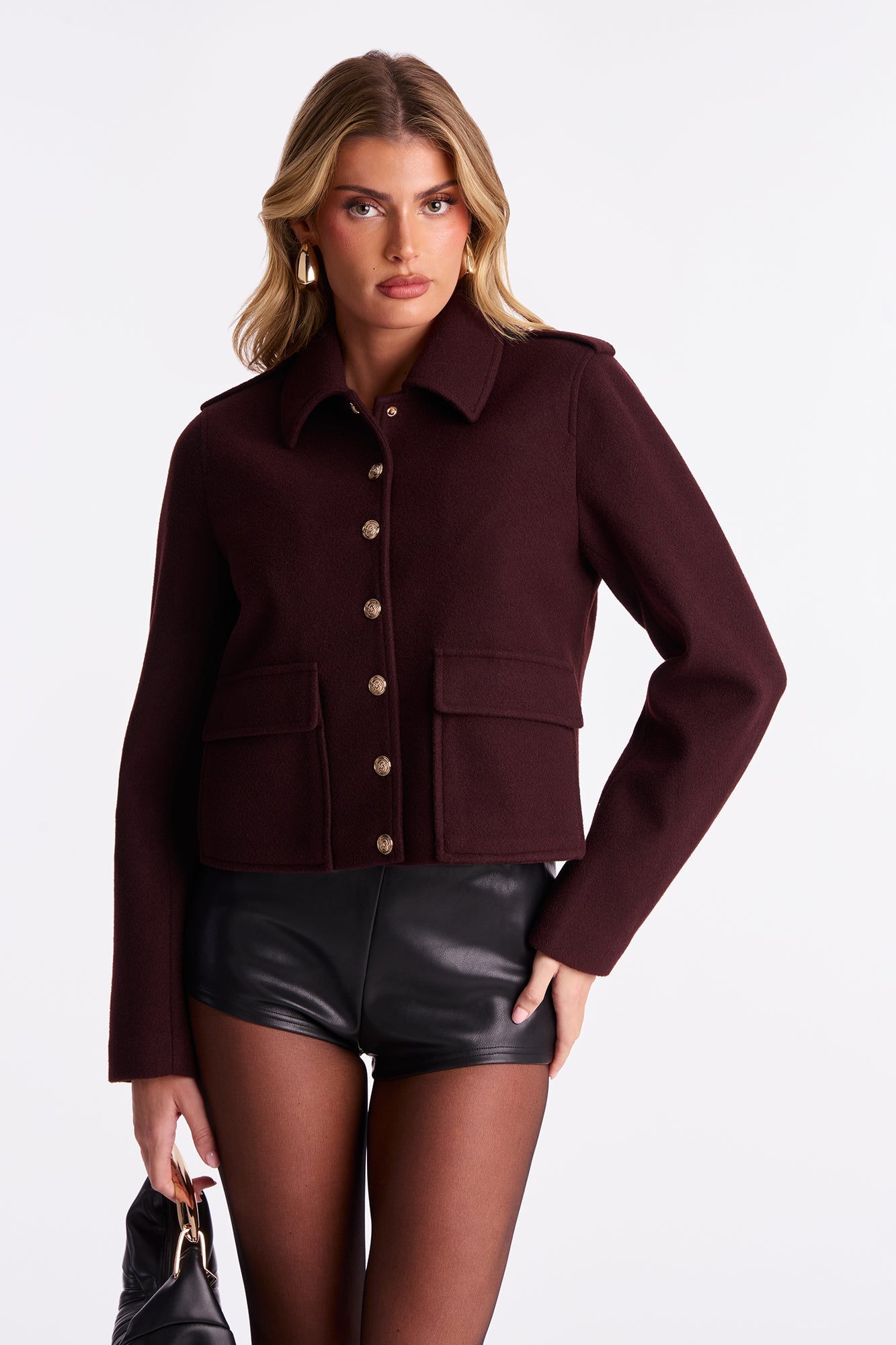 Madeline Faux Wool Lady Coat - Wine