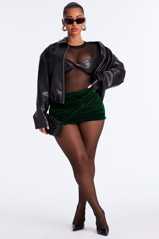 Elegant Glow Draped Velvet Mini Skirt - Green