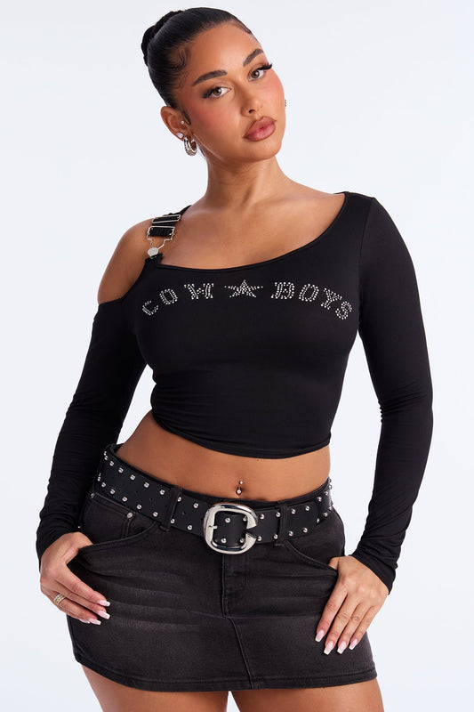 Cowboys Forever Studded Baby Tee - Black