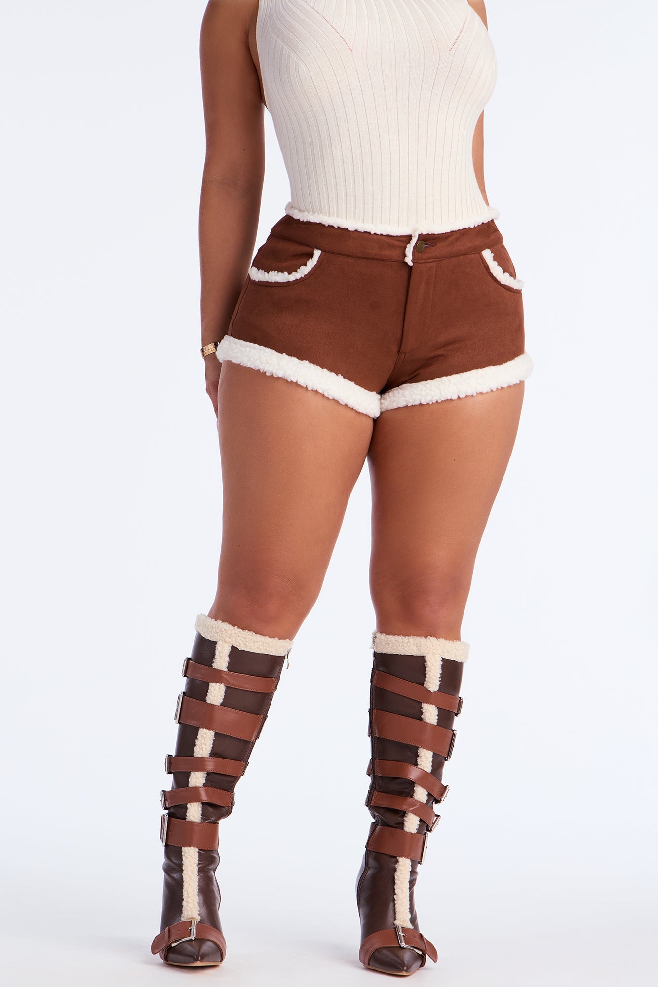 Cabin Crush Faux Suede Sherpa Micro Short - Dark Brown