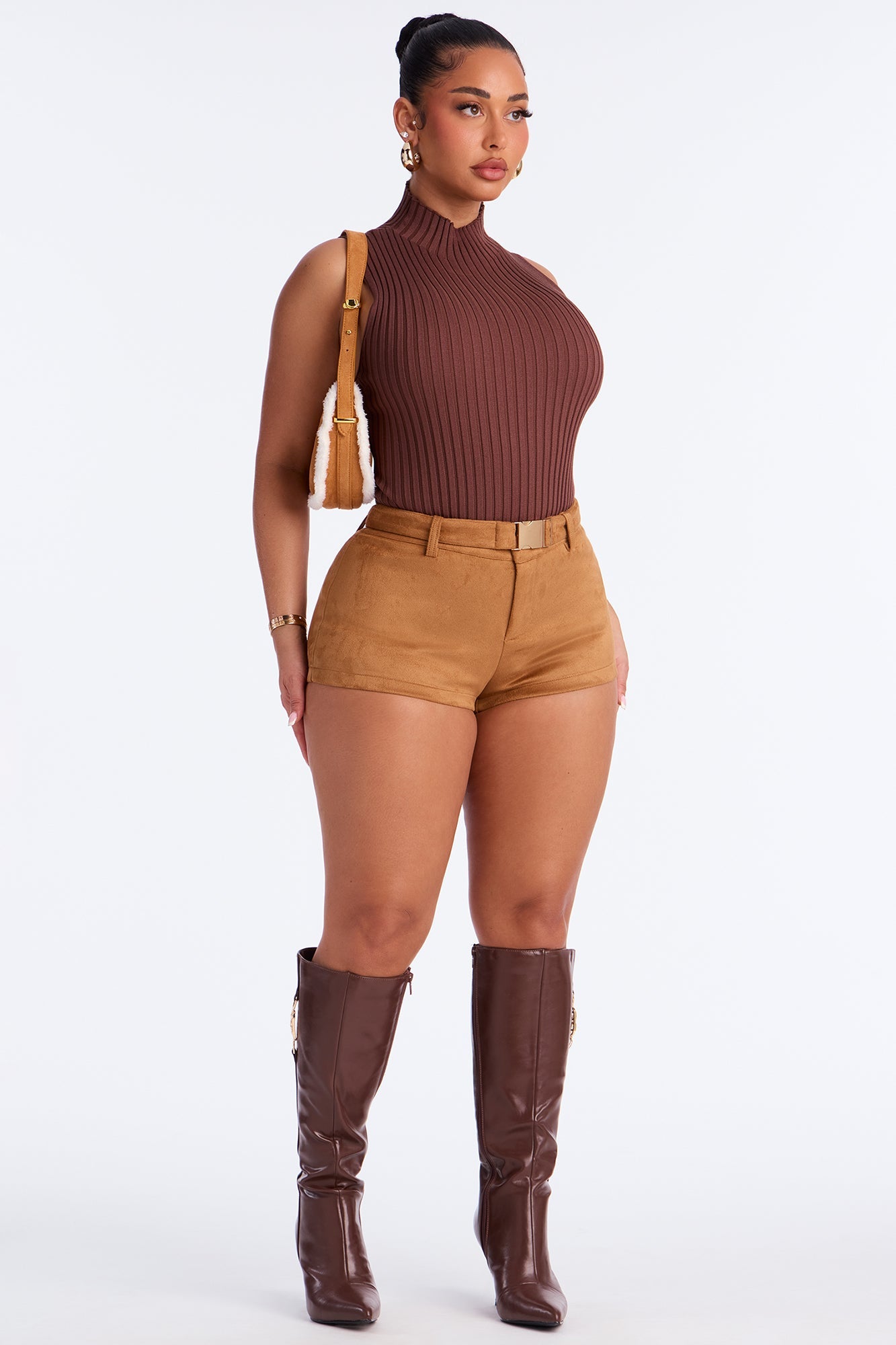 Paige Belted Low Rise Faux Suede Micro Short - Camel