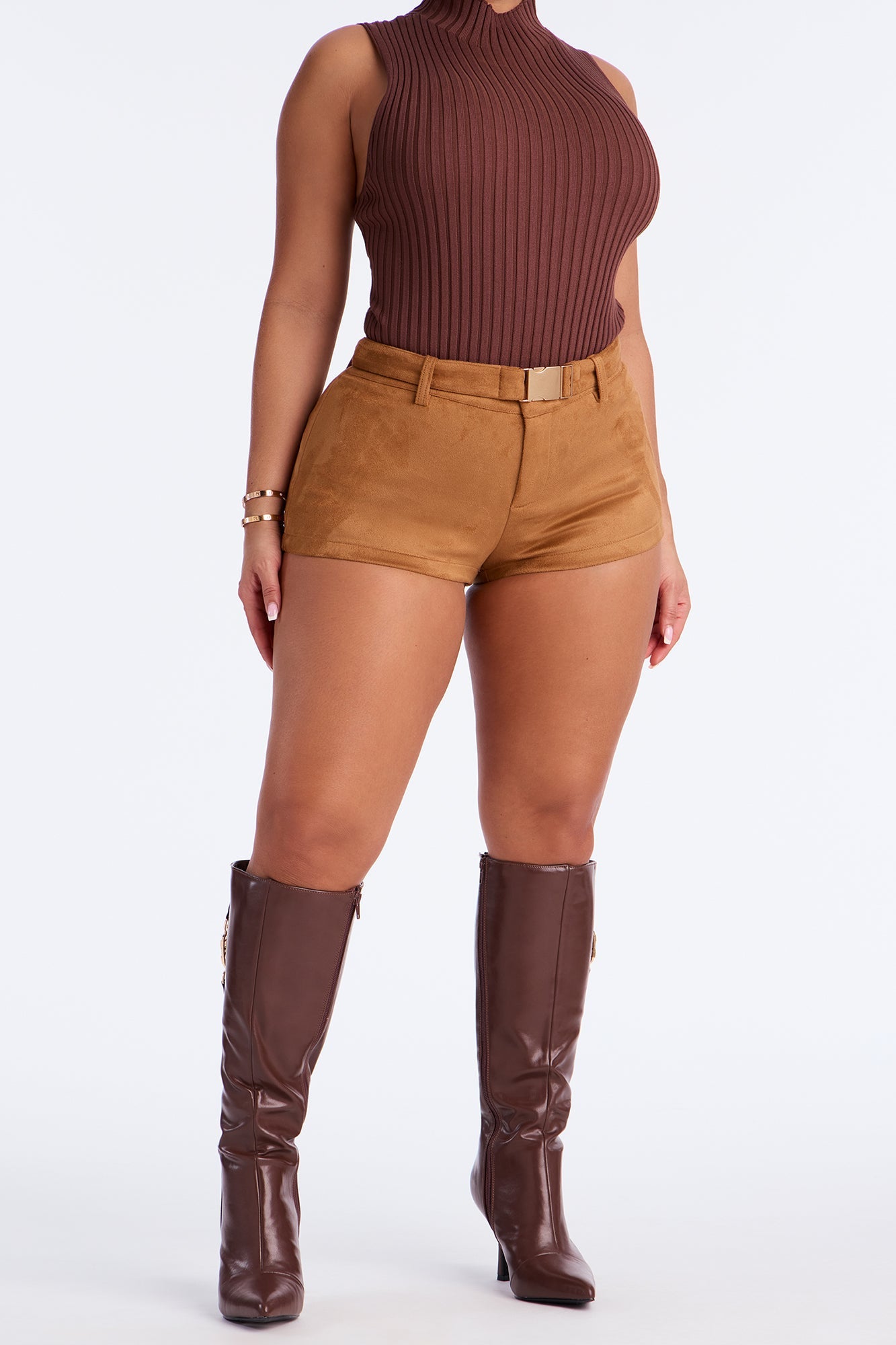 Paige Belted Low Rise Faux Suede Micro Short - Camel