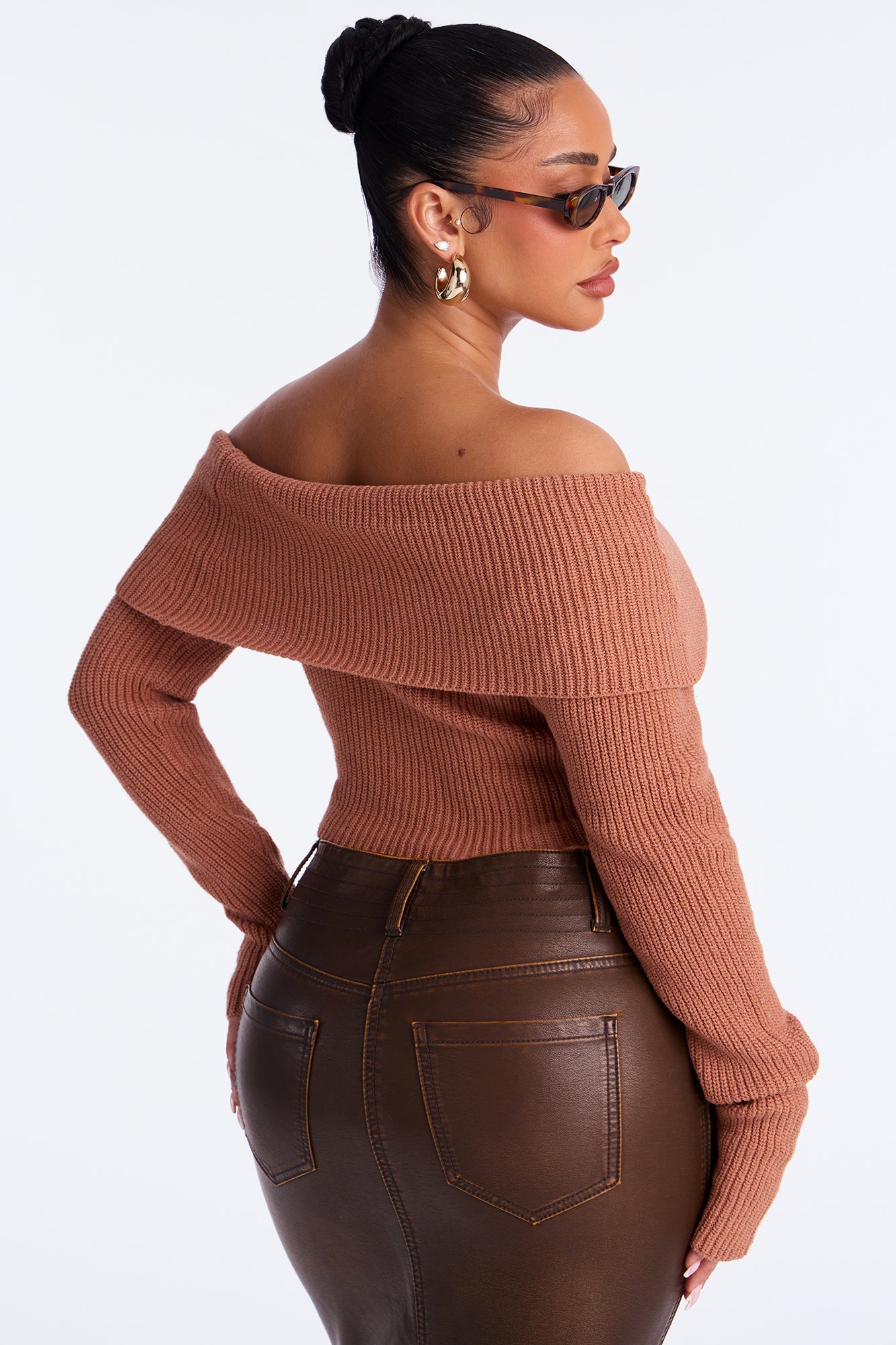 City Chic Off Shoulder Sweater - Mocha