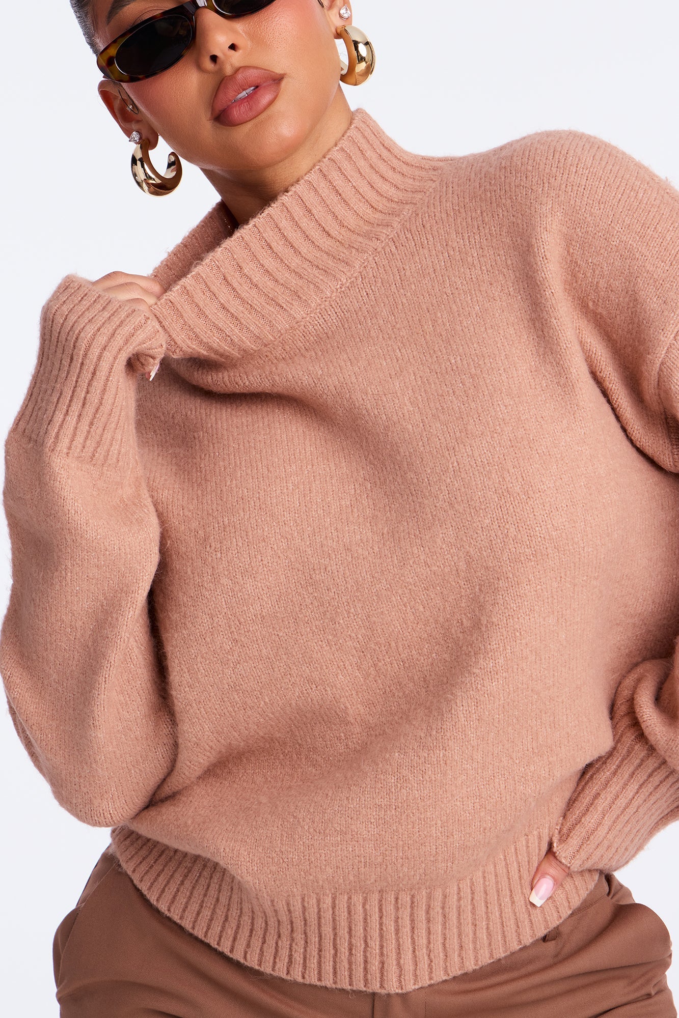 Jesse Mock Neck Sweater - Taupe