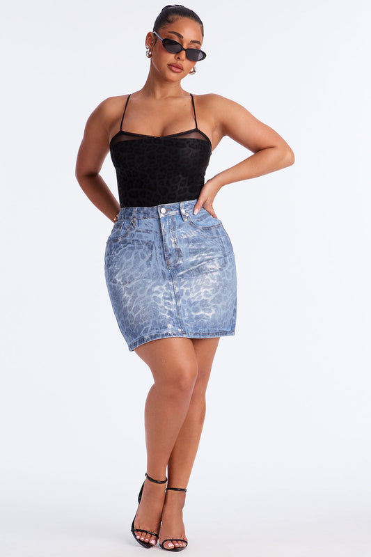 Kiara Metallic Coated Leopard Midi Pencil Skirt - Leopard