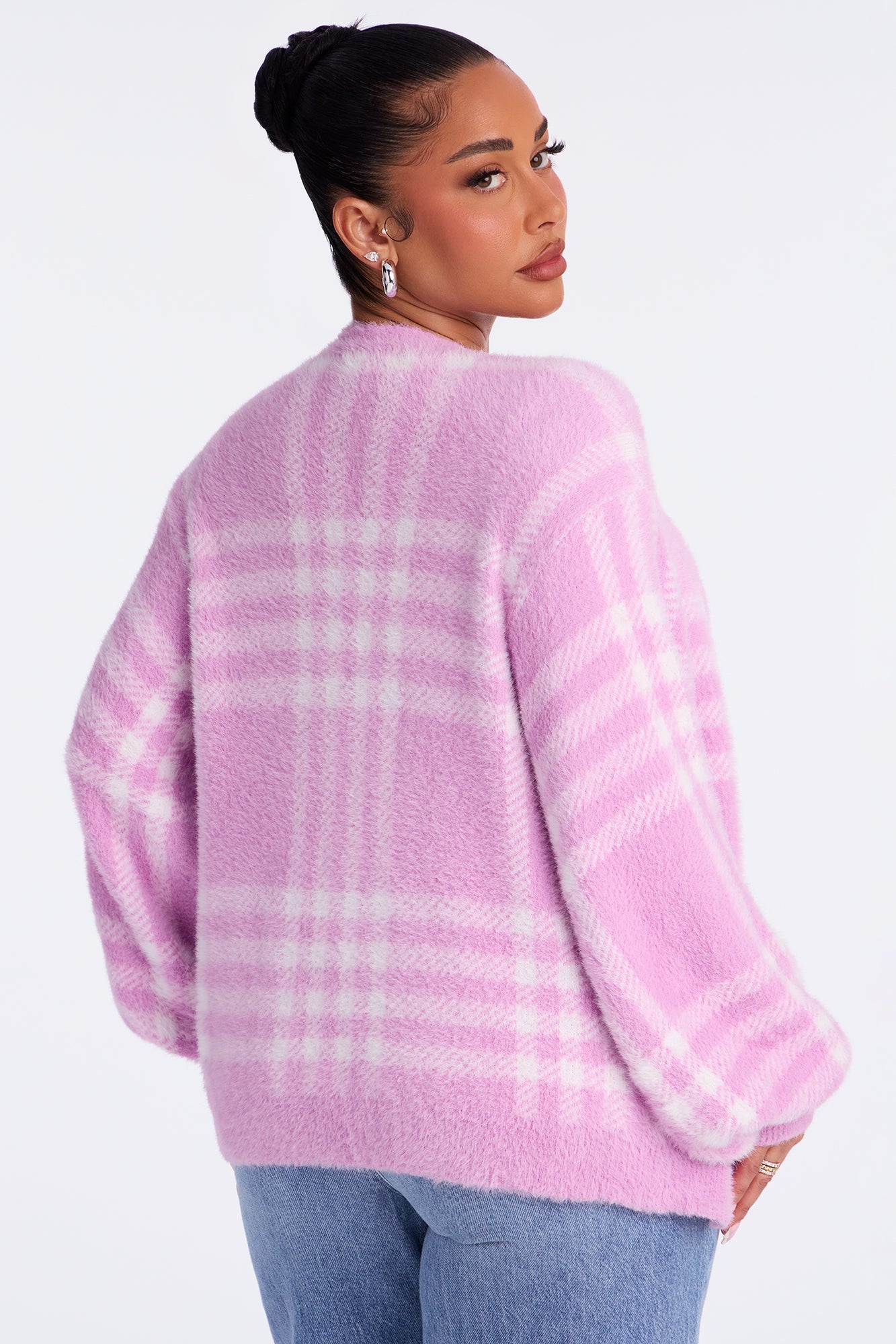 Feels Like Fuzzy Plaid Cardigan - Pink/combo