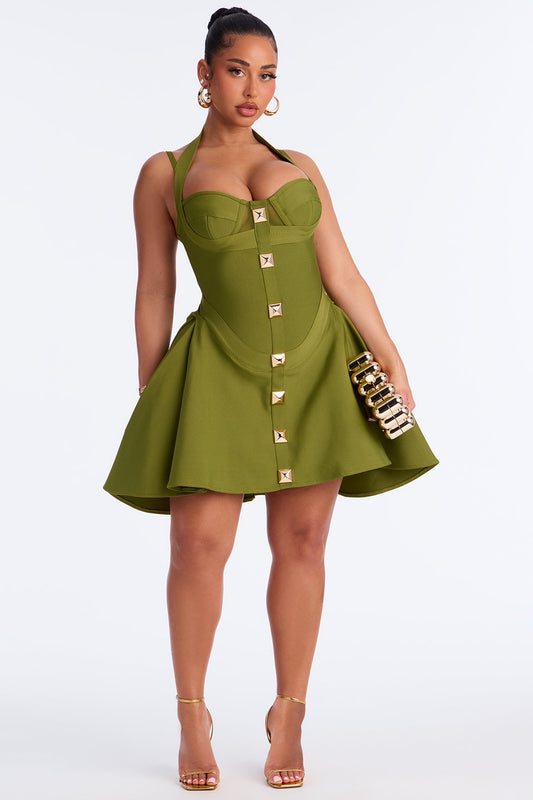 Alondra Asymmetrical Bandage Midi Dress - Olive