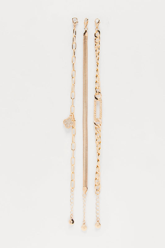 Lucky Charm 3 Piece Bracelet Set - Gold