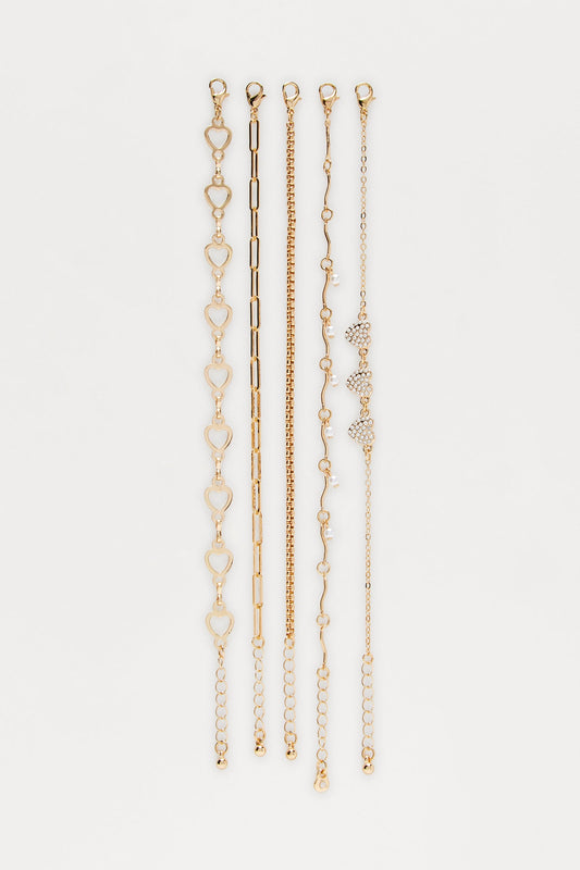 Love Story Rhinestone 5 Piece Bracelet Set - Gold