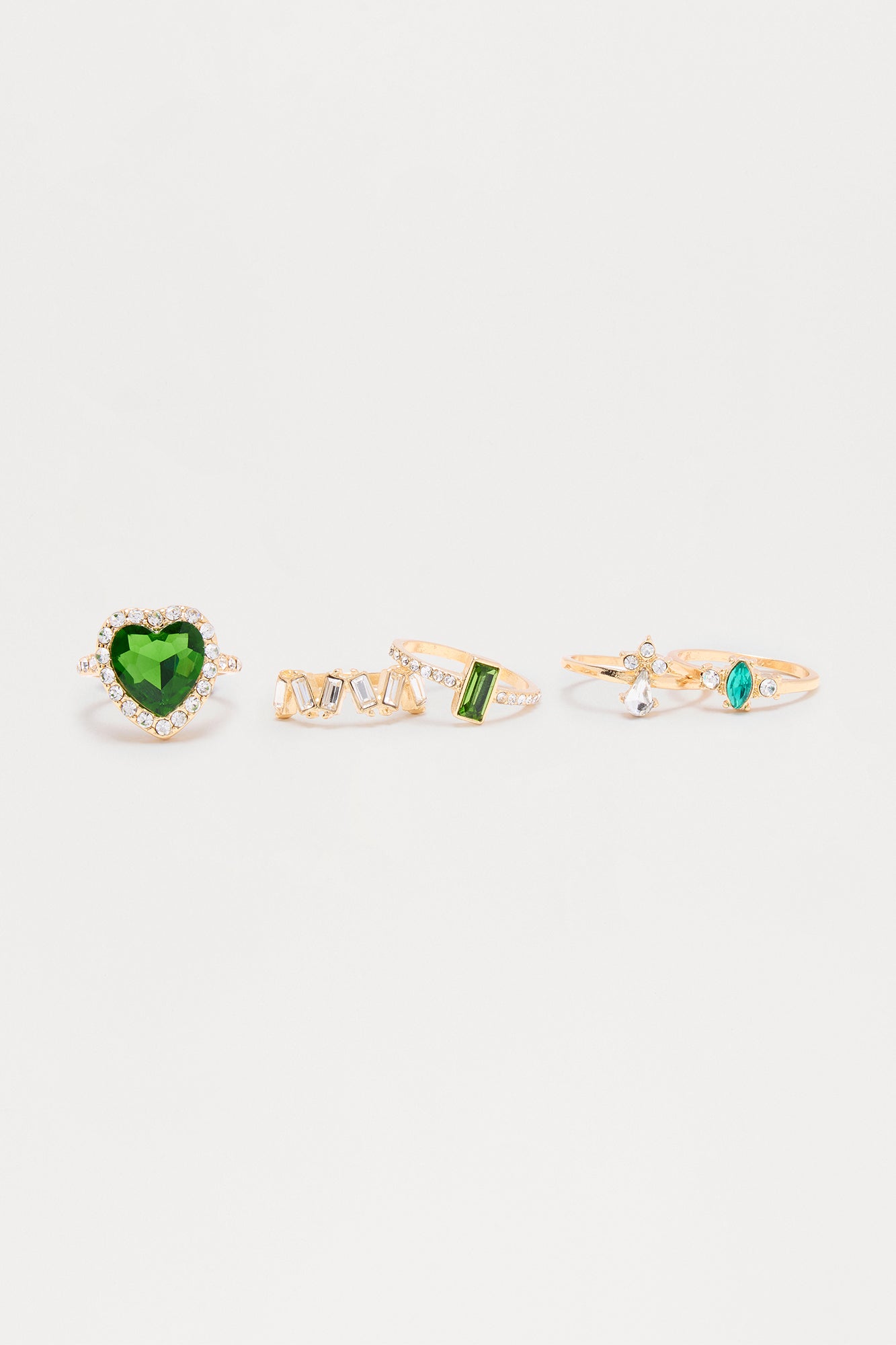 Lucky Love 5 Piece Mutli Ring Set - Gold/Green