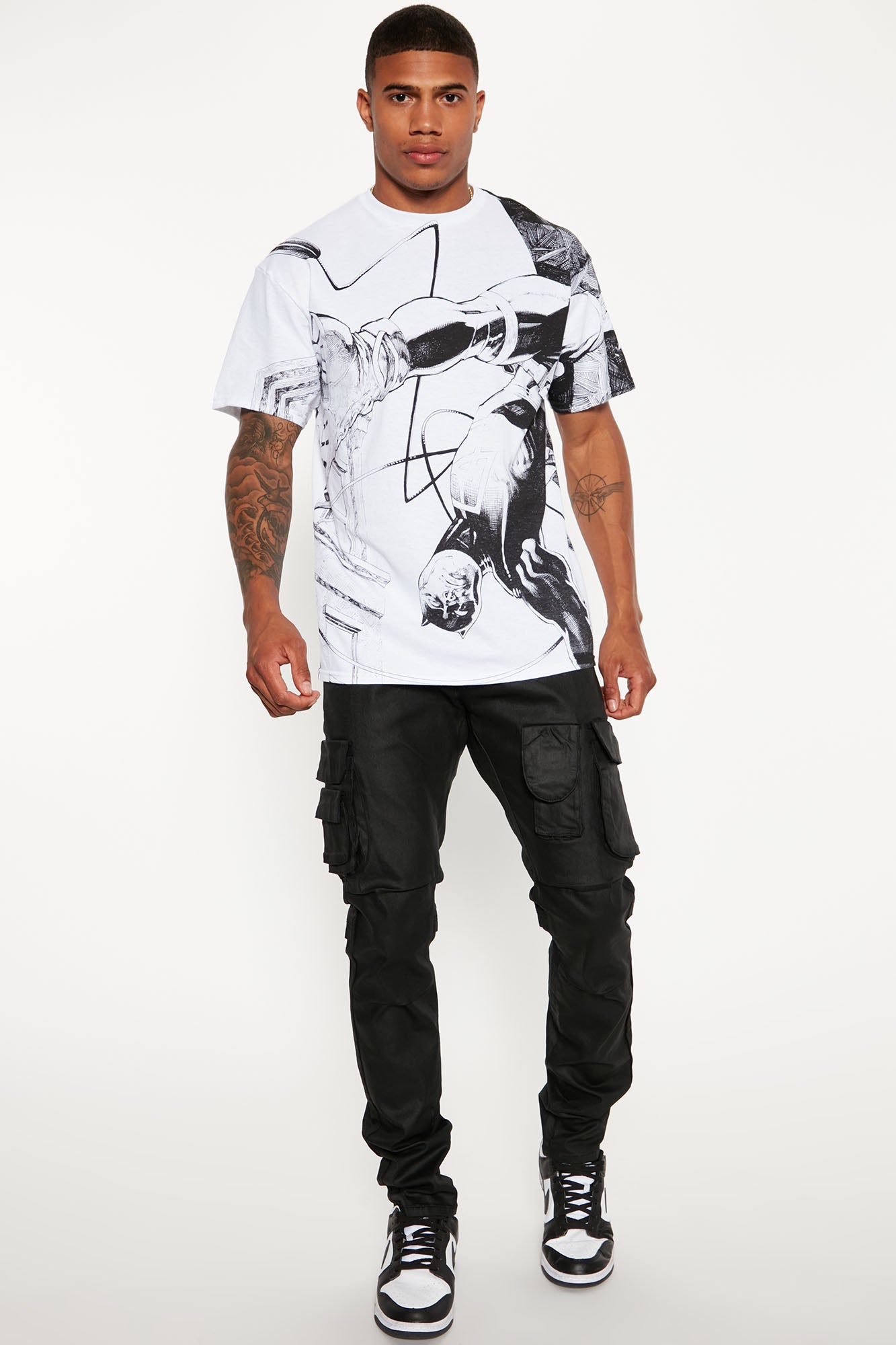 Flap Pockets Waxed Stacked Skinny Cargo Jeans - Black