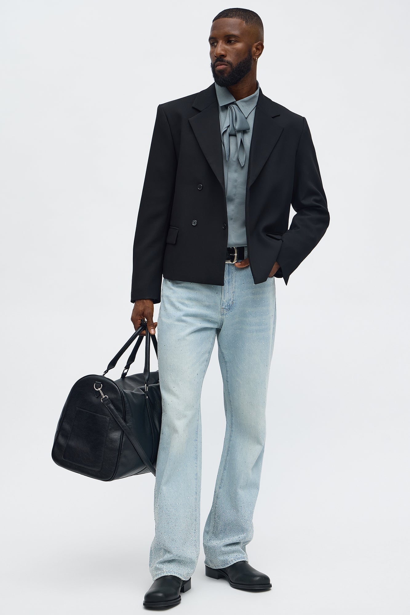 Stacked Slim Flare Rhinestone Rush Jean - Light Blue Wash