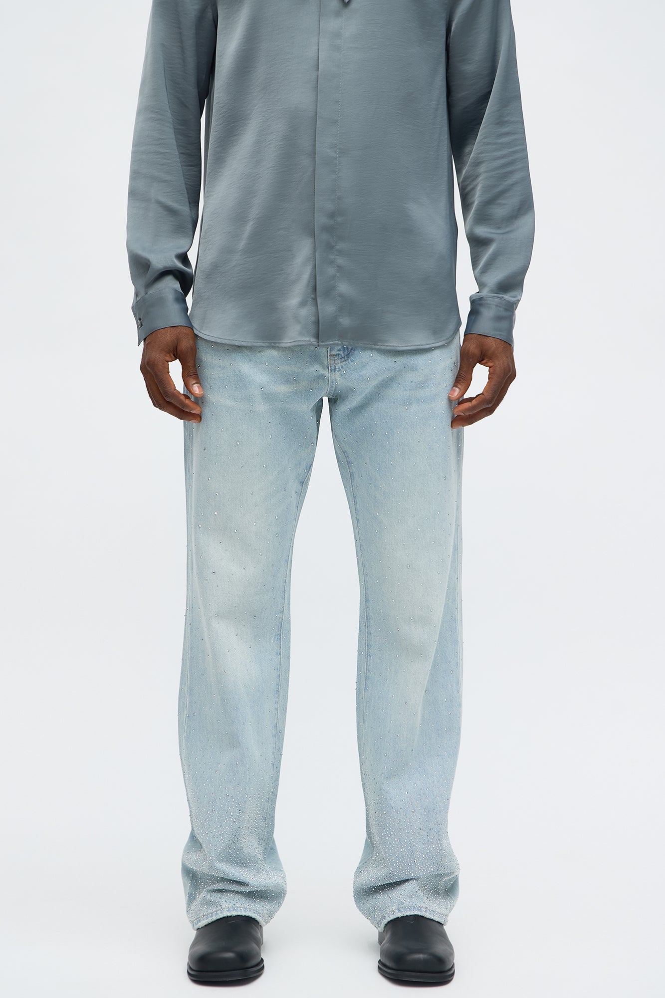 Stacked Slim Flare Rhinestone Rush Jean - Light Blue Wash