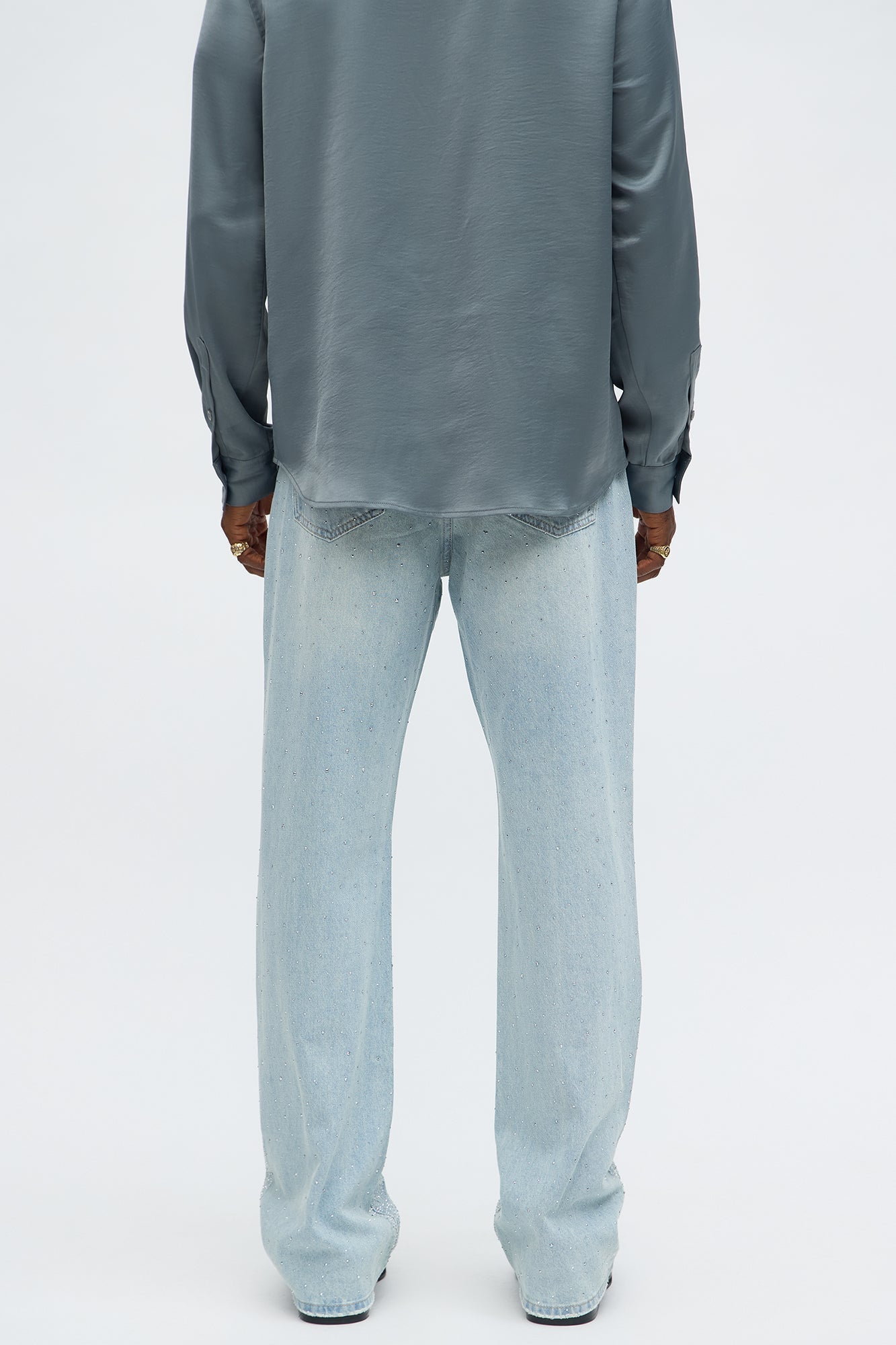 Stacked Slim Flare Rhinestone Rush Jean - Light Blue Wash