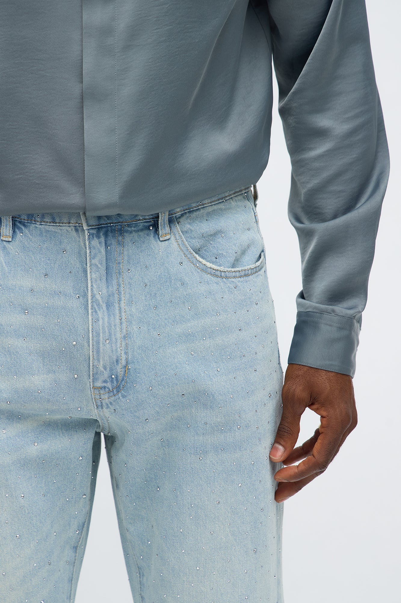 Stacked Slim Flare Rhinestone Rush Jean - Light Blue Wash