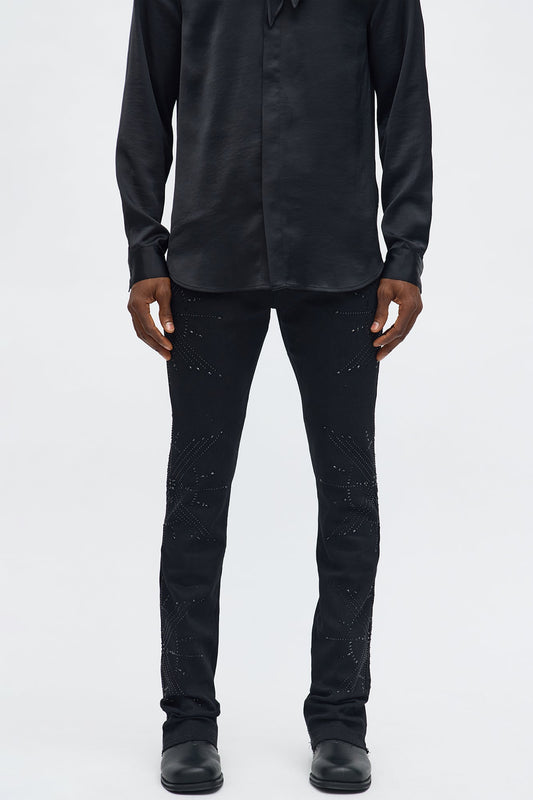 Stacked Skinny Flare Within Star Jeweled Jean - Black