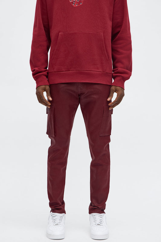 Skinny Down The Streets Waxed Cargo Jean - Burgundy
