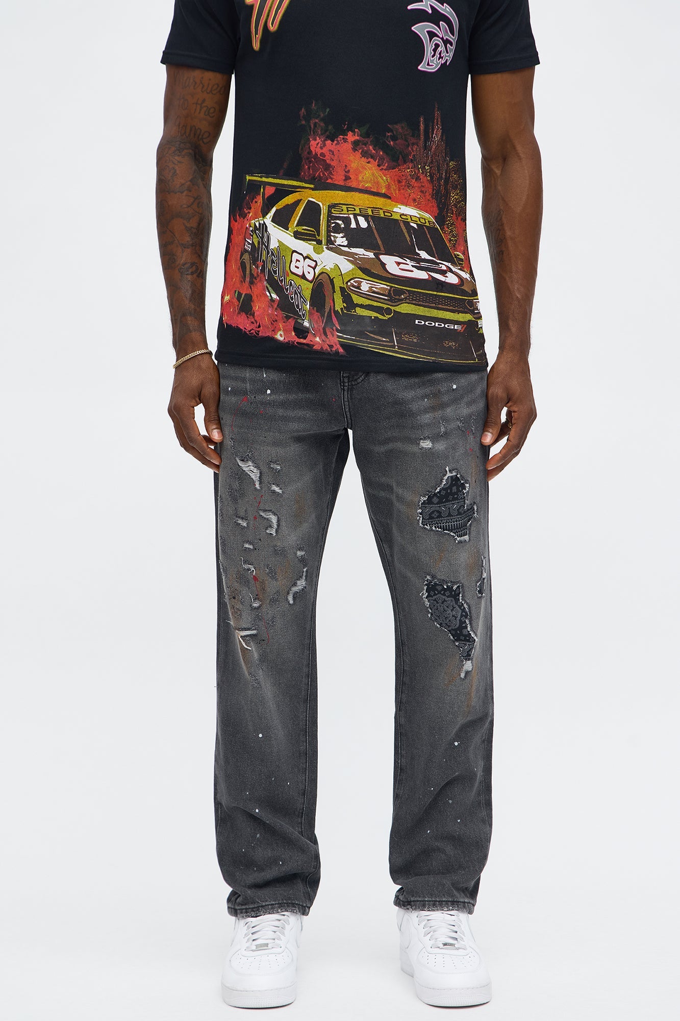 Slim Paint Splat On The Low Ripped Jeans - Black Wash