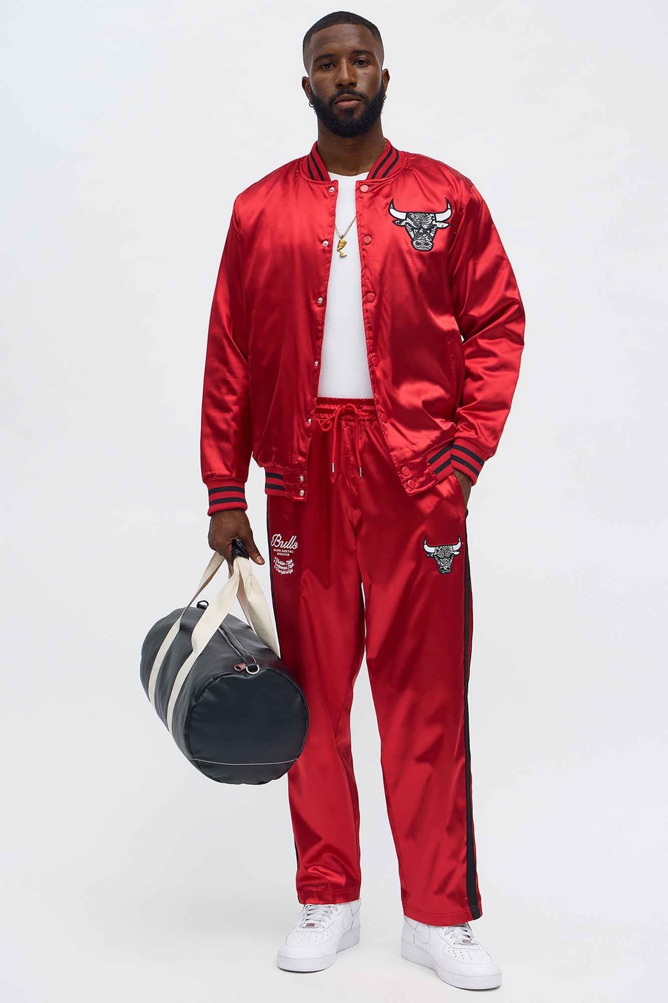 Bulls Night Drift Satin Varsity Jacket - Red