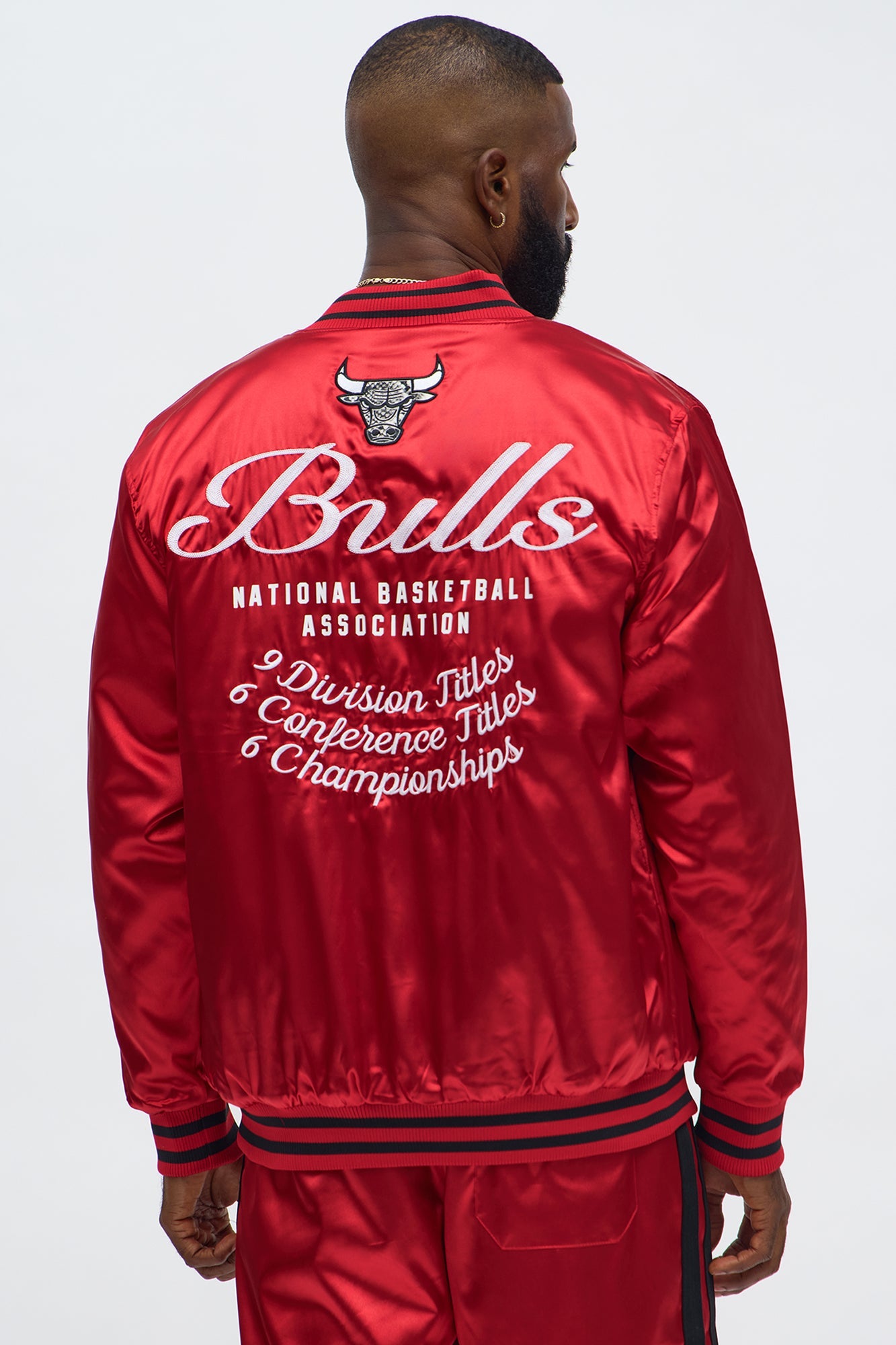 Bulls Night Drift Satin Varsity Jacket - Red