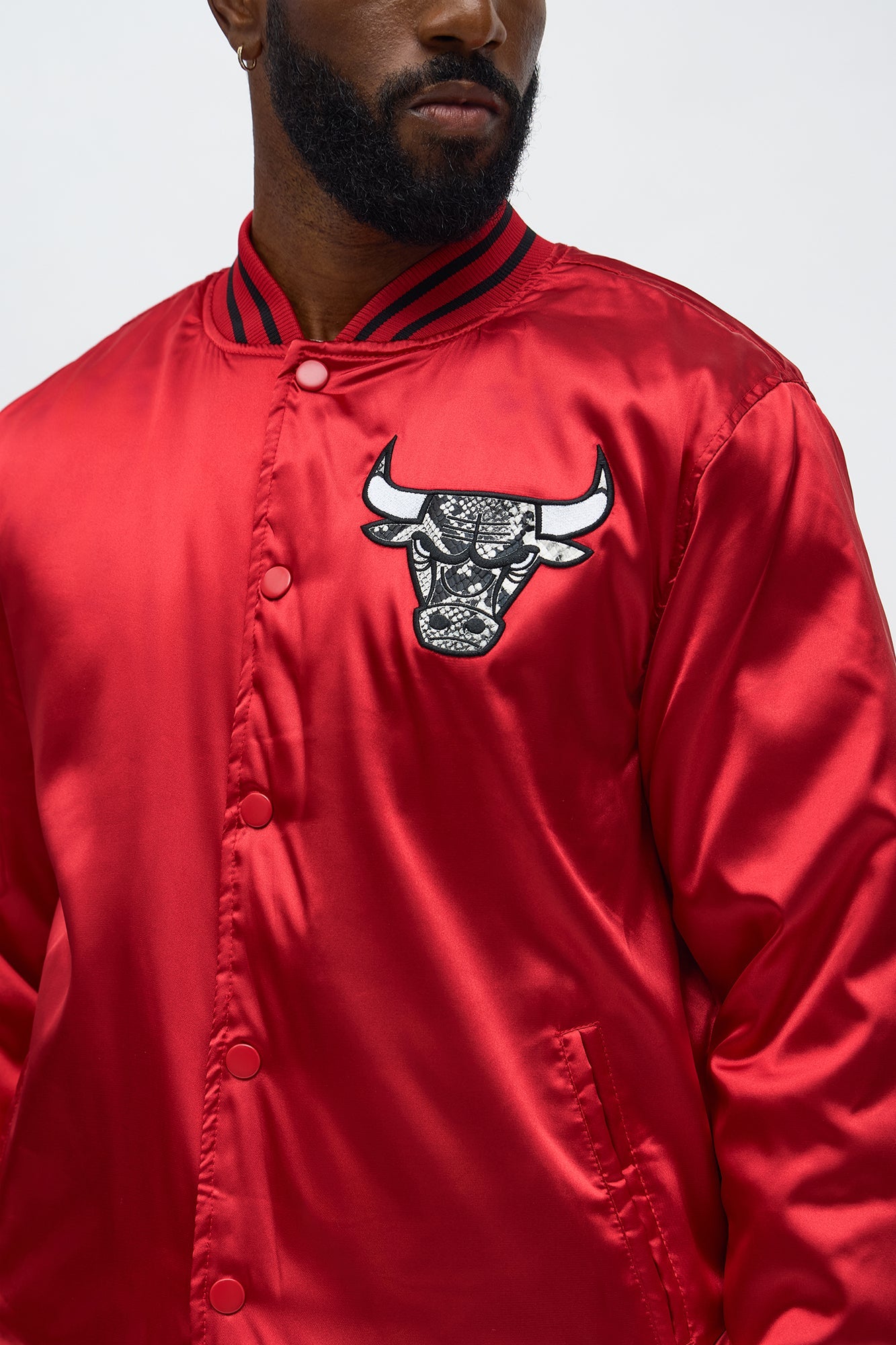 Bulls Night Drift Satin Varsity Jacket - Red